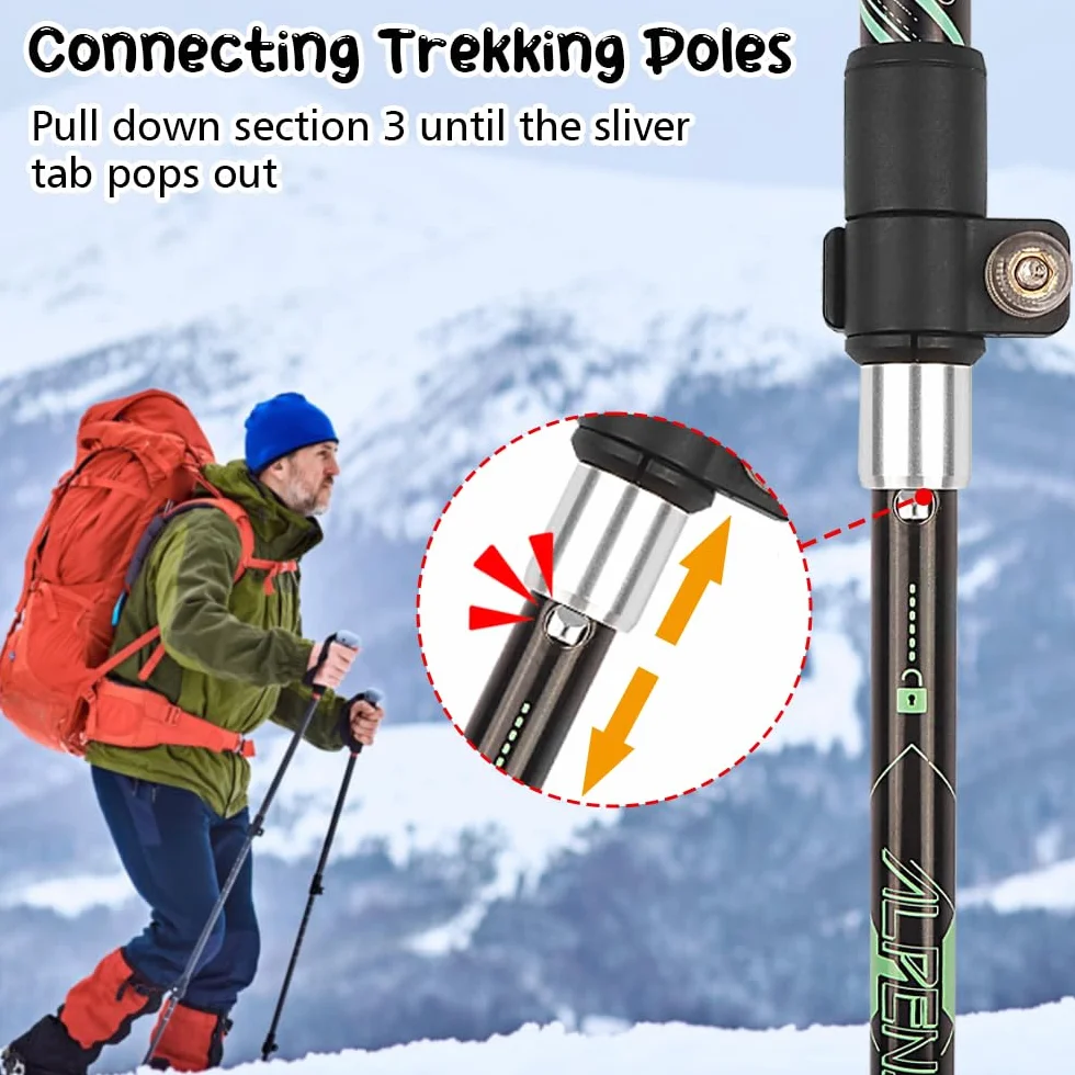 Kije do chodzenia, składane, 105-125 cm, damskie kijki do Nordic Walking, aluminiowe kijki trekkingowe, z 4 parami gumowych zderzaków, do trekkingu i wędrówek
