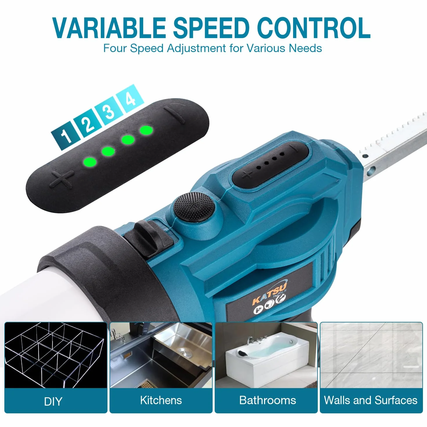 KATSU FIT-BAT bezprzewodowy pistolet uszczelniający 18 V/21 V, bez kapania, 4 regulowane prędkości, pistolet do automatycznego płynnego nakładania, bateria nie jest dołączona