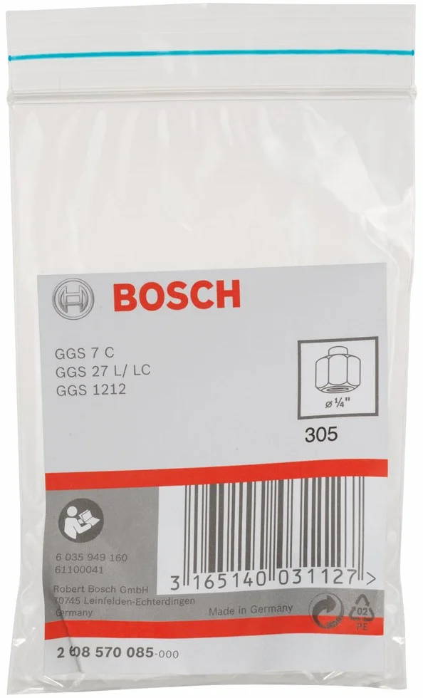 Bosch 1x Tuleja zaciskowa z nakrętką mocującą (Ø 1/4'', Osprzęt do Szlifierek Prostych)