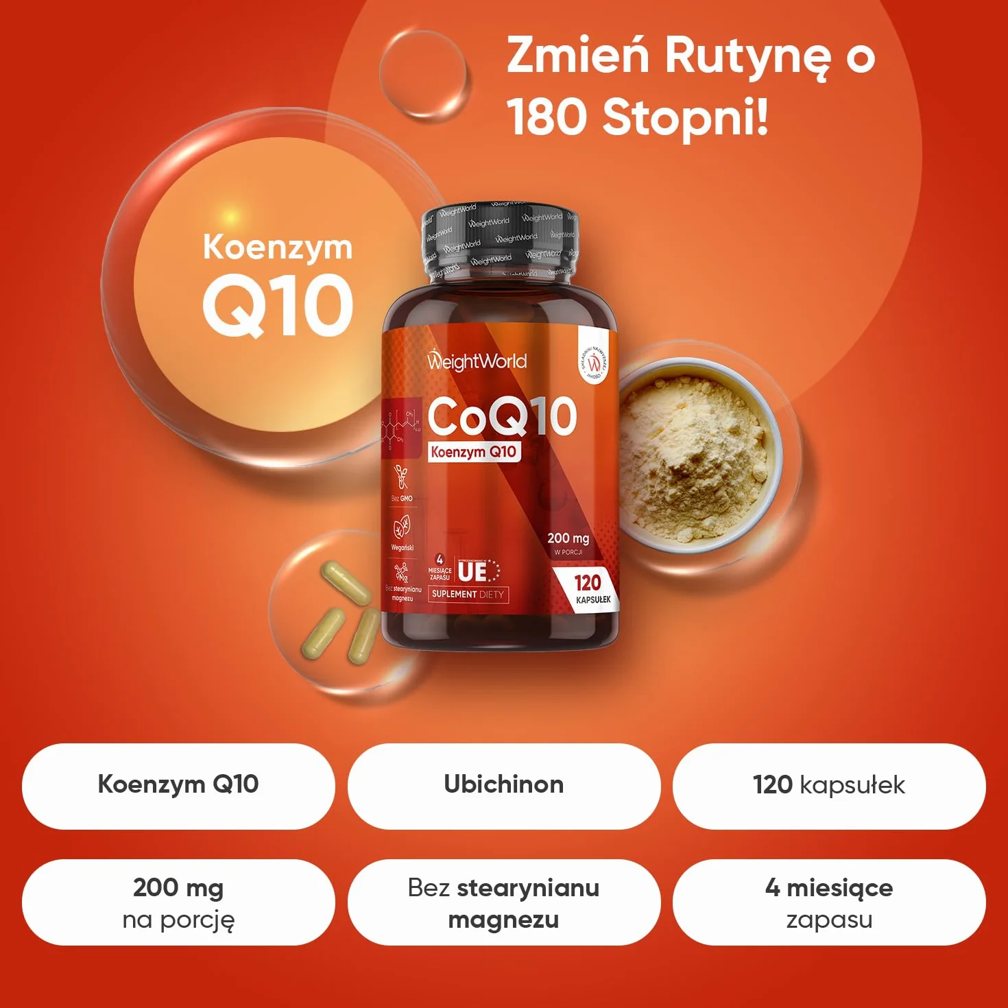 Koenzym Q10 200 mg 120 kapsułek wegańskich ubichinon CoQ10 bez glutenu