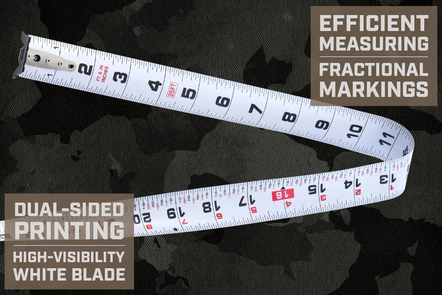Spec Ops Tools Taśma magnetyczna z serii Elite, dwustronne ostrze 3,6 cm, zawiera oznaczenia ułamkowe, 30 m wyróżniających się, obudowa kompozytowa klasy wojskowej, 3% przekazane weteranom