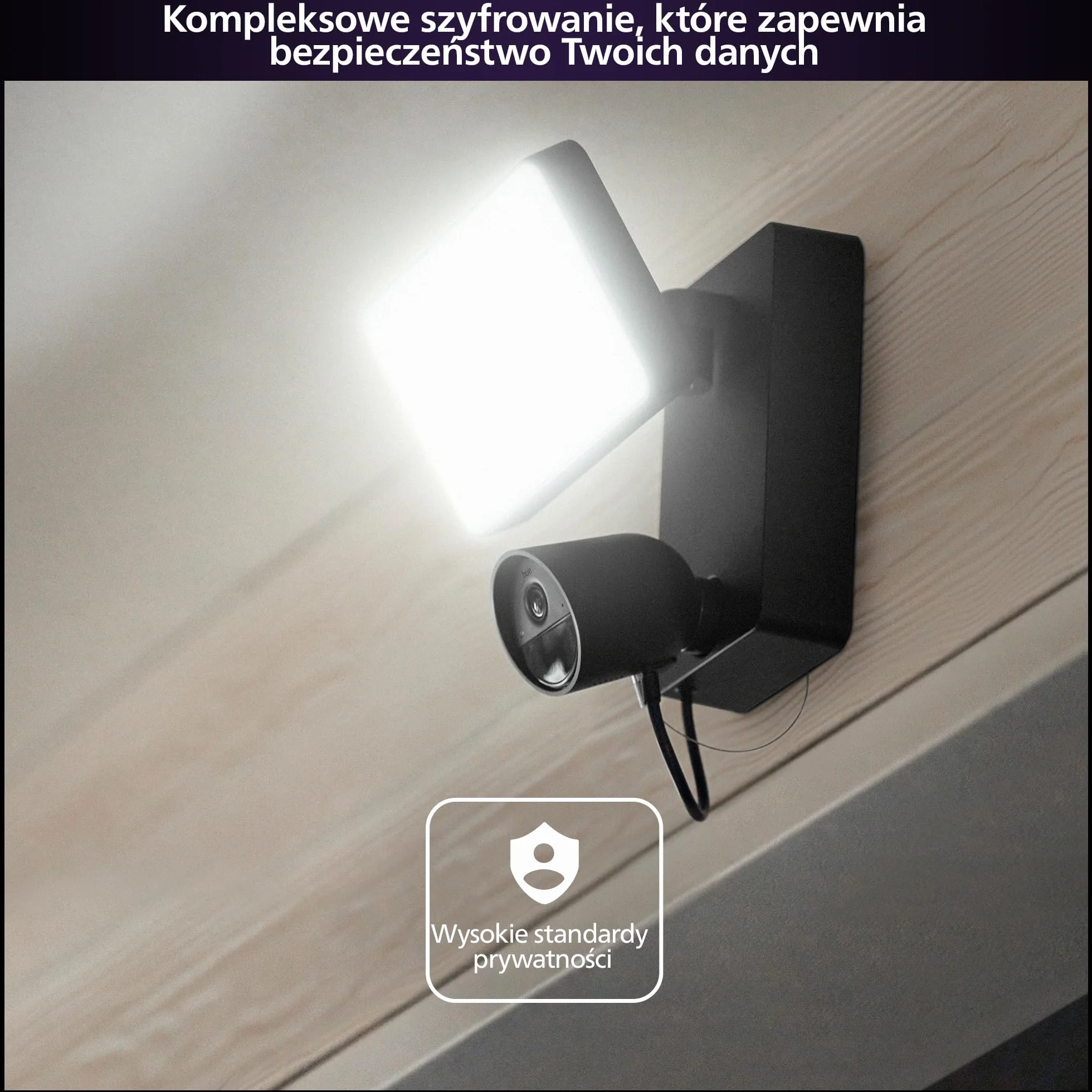 Philips Hue Secure Reflektor zewnętrzny z kamerą 1080p, czarny, do użytku na zewnątrz, łatwy w instalacji, dwukierunkowa rozmowa, współpracuje z Security Center w aplikacji Philips Hue