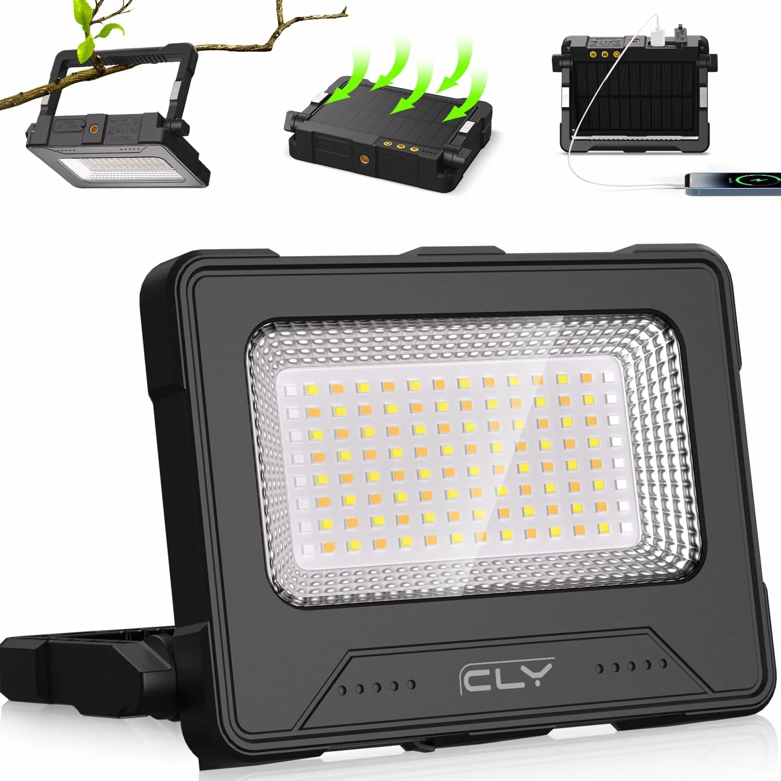 CLV Ładowalny reflektor LED USB 60 W 12000 MAH Przenośny magnetyczny reflektor budowlany 4 tryby oświetlenia i 5 poziomów jasności Awaryjna bateria zewnętrzna z panelem słonecznym na kemping
