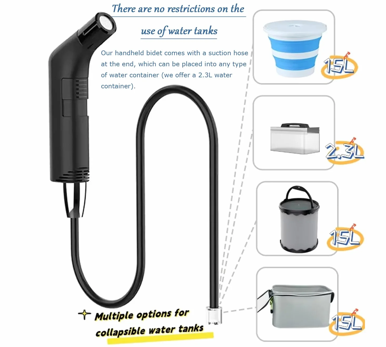 Przenośny bidet elektryczny, przenośny B-idet do podróży, ładowany ze zbiornikiem na wodę 2,3 l, mini ręczny wysokociśnieniowy opryskiwacz B-idet P-ortable do łazienki, kampera samochodowego kempingu