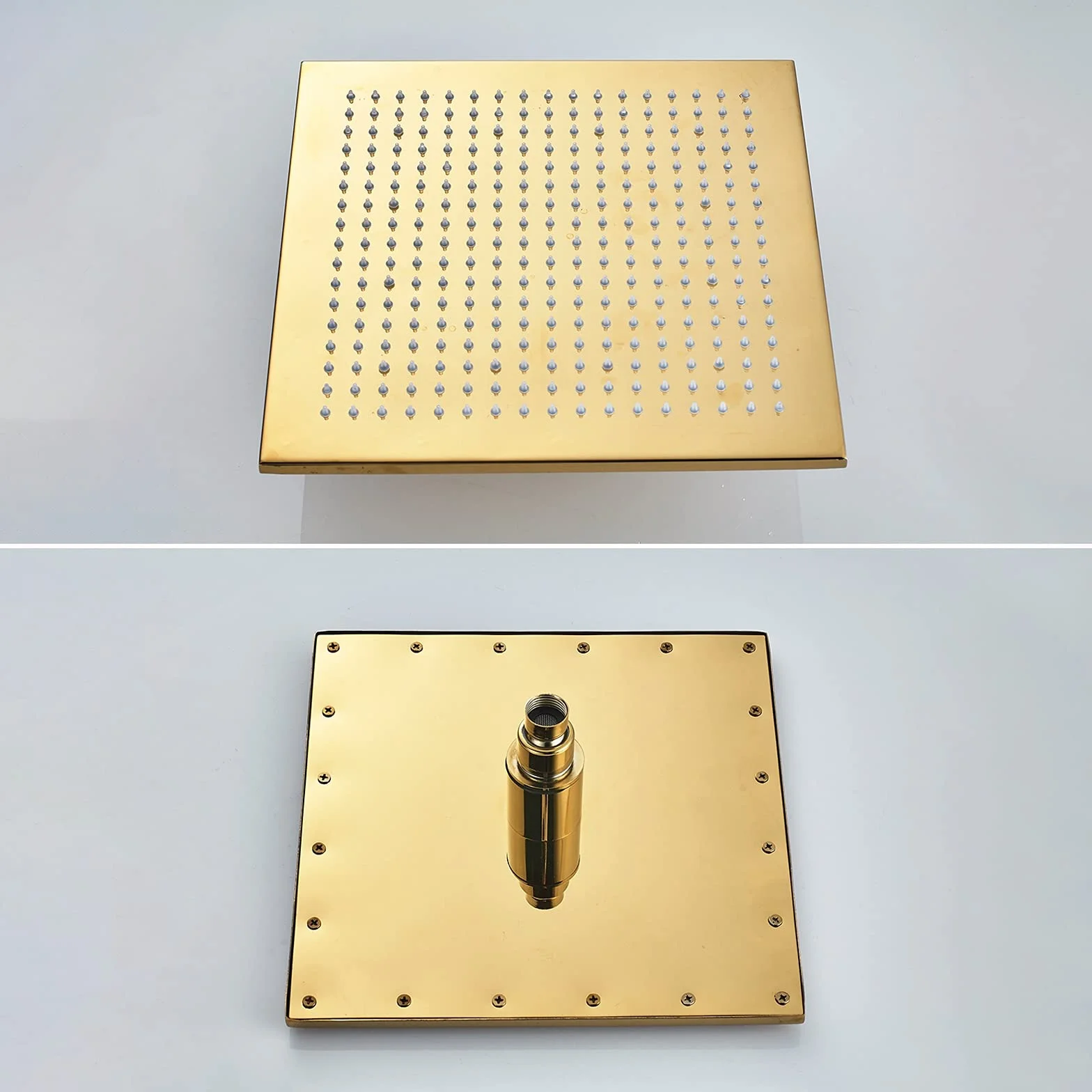 Zestaw prysznicowy z systemem LED, wylewka do wanny, kwadratowa głowica prysznicowa z efektem deszczu, słuchawka prysznicowa, instalacja sufitowa, armatura łazienkowa, 40 cm (16 cali