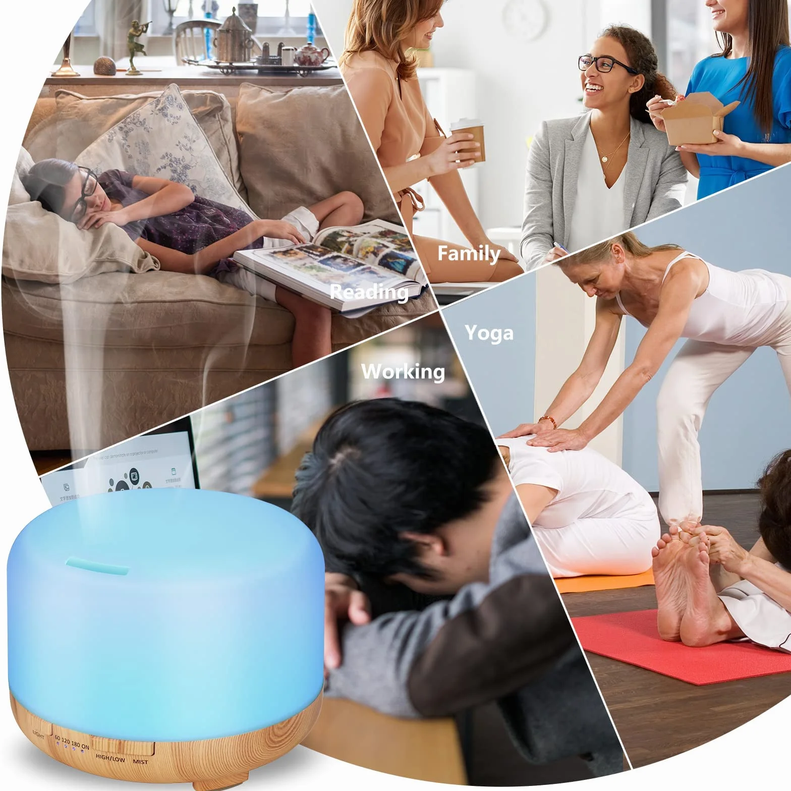 Hianjoo Dyfuzor zapachowy ultradźwiękowy 450 ml z timerem LED 7 kolorów