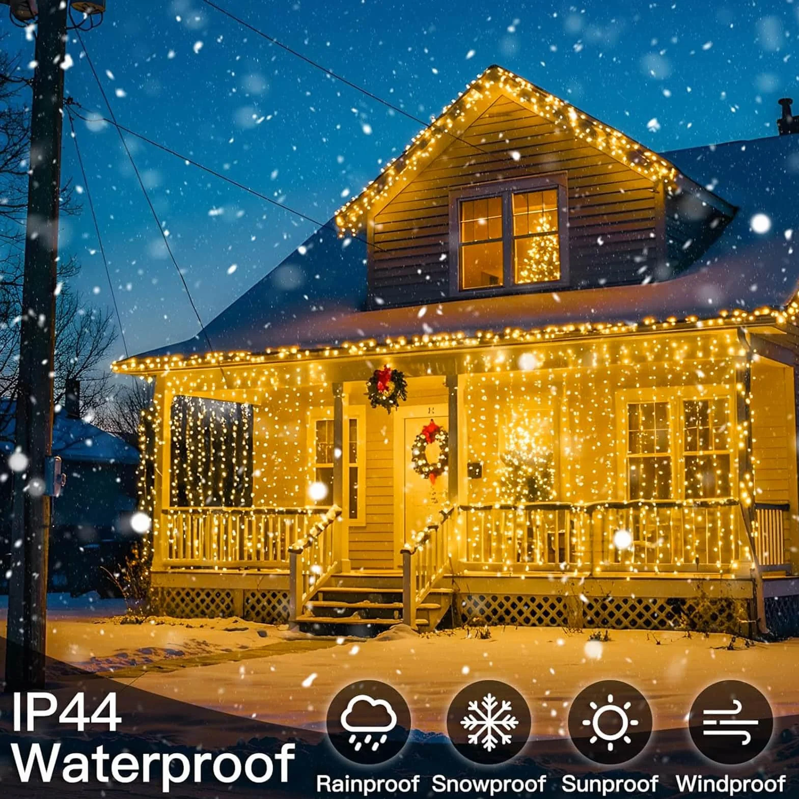 Joycome Kurtyna świetlna, 6 m x 3 m, 600 diod LED, 8 trybów świecenia, oświetlenie bożonarodzeniowe, zasilanie prądem, wodoszczelna, na ścianę, do pokoju, na balkon, do użytku na zewnątrz, dekoracja