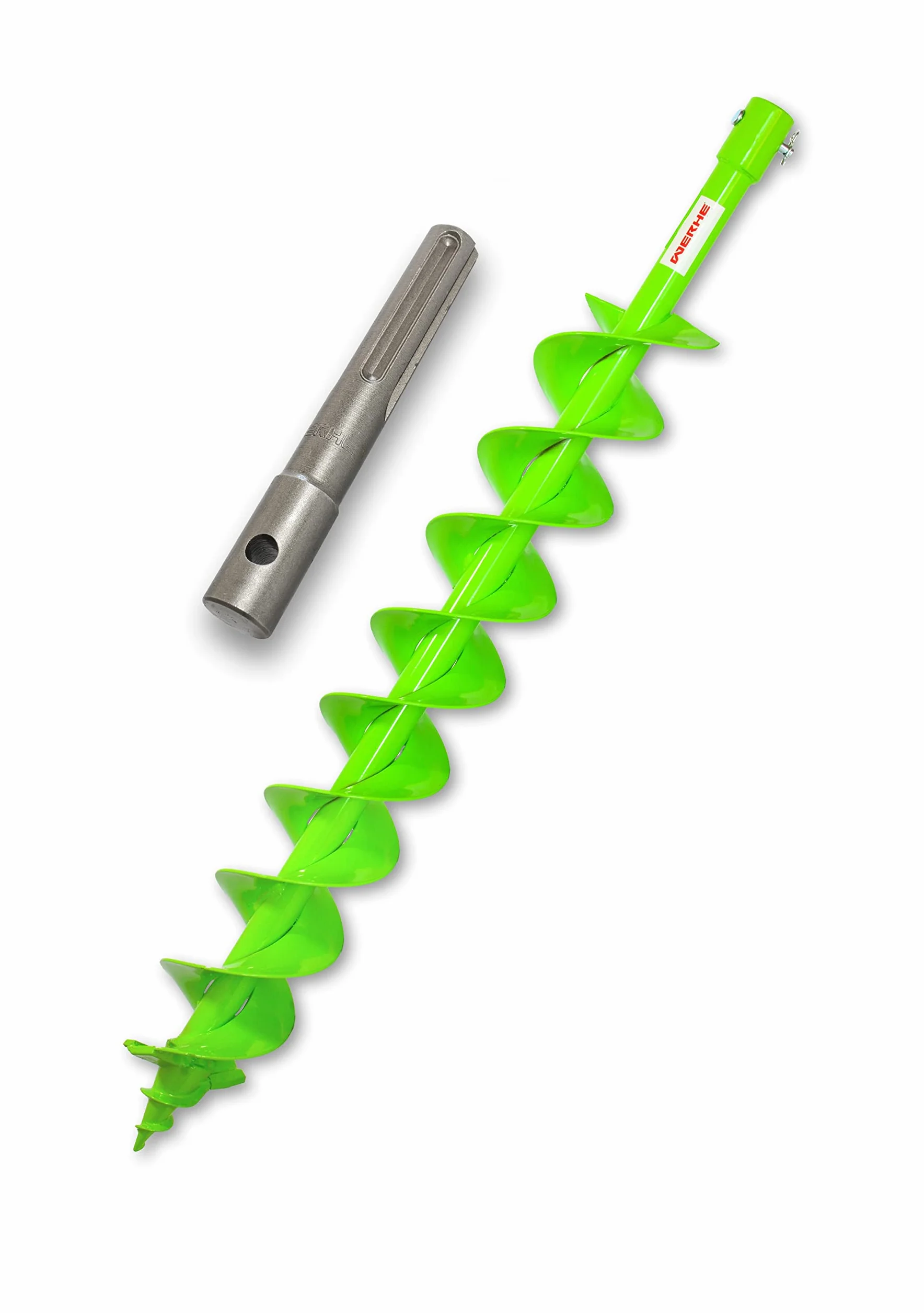 WERHE świder ziemny Ø 80 mm, 80 cm, podwójna helisa, adapter SDS Max | 18 mm chwyt, ostrza z węglika, długość robocza 60 cm, 4,22 kg, do luźny do gleb średniotwardych, sadzenie drzew
