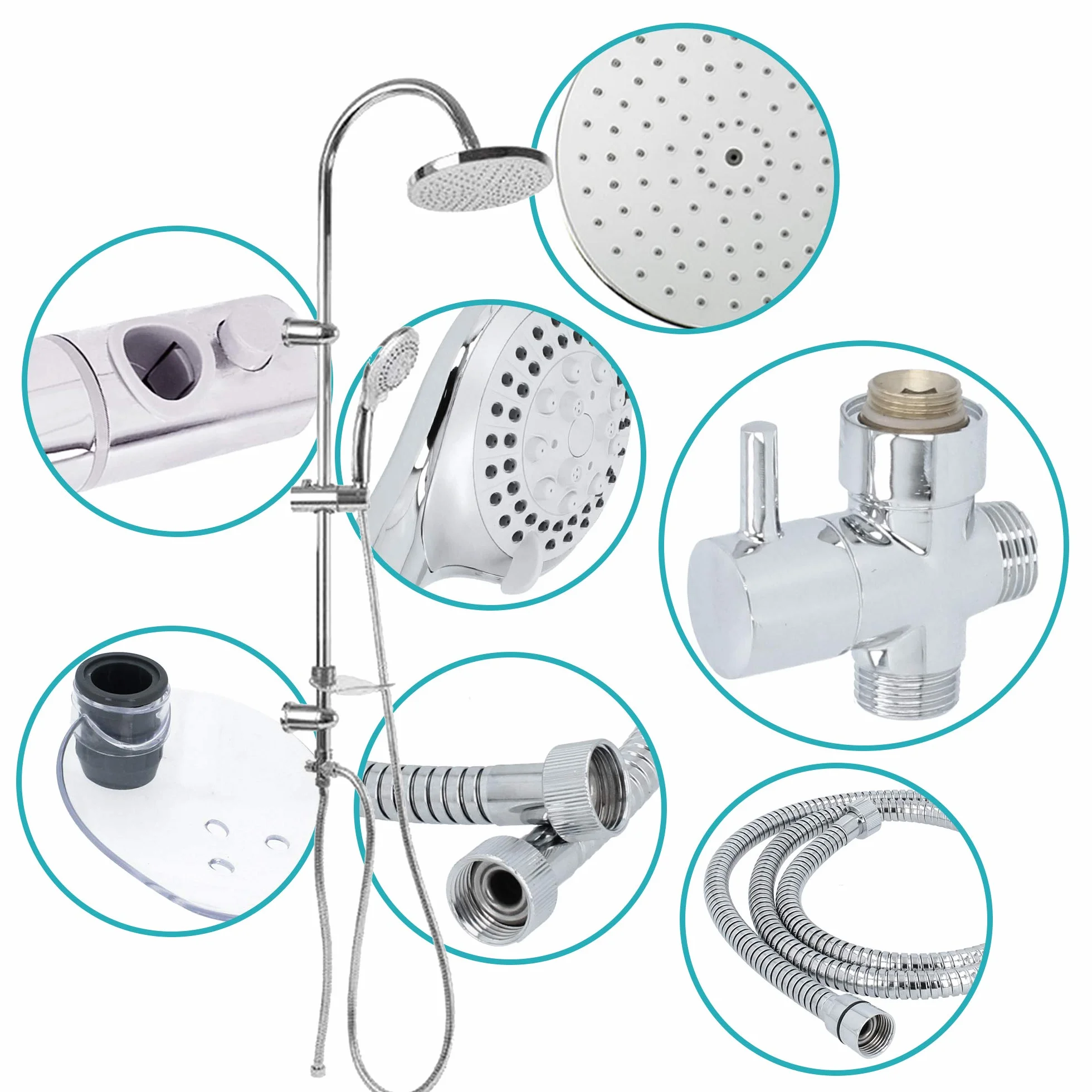 HYDROLAND System prysznicowy bez armatury, zestaw prysznicowy 10-częściowy | uchwyt drążka prysznicowego, deszczownica, 20 cm, słuchawka prysznicowa, 5 funkcji, wąż prysznicowy, wąż prysznicowy, wąż prysznicowy, armatura z filtrem osadu wapiennego, armatu