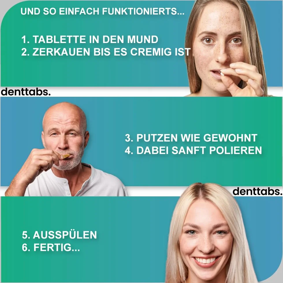 Denttabs Zestaw do mycia zębów – tabletki do czyszczenia zębów miętowe z fluorkiem zestaw 125 szt. + bambusowa szczoteczka do zębów z bambusa, ultramiękka