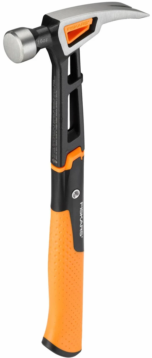 Fiskars Młotek stolarski IsoCore M, Długość: 34 cm, Waga: 0,82 kg, Czarny/ pomarańczowy, 1020213