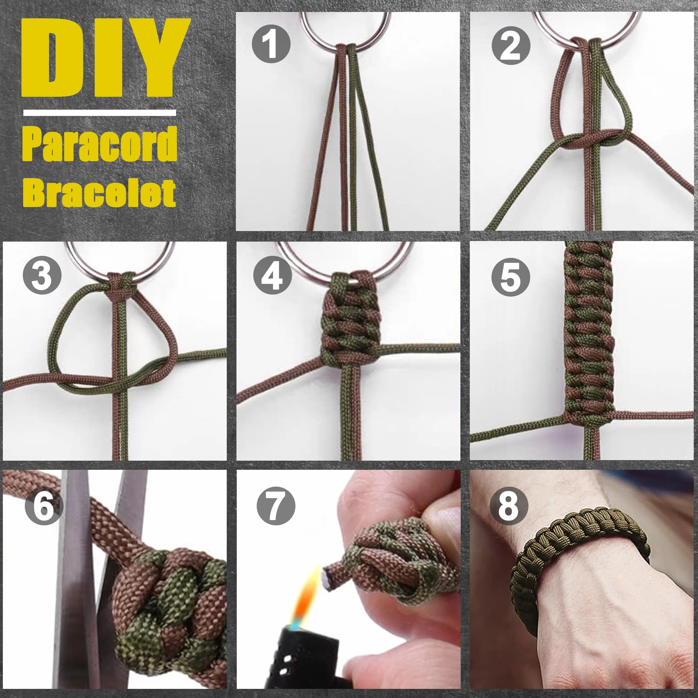 Zestaw Paracord, linka paracord, linka survivalowa typu "zrób to sam", linka spadochronowa, zestaw do rękodzieła z 10 klamrami odblokowującymi, 2 karabińczykami, 2 kółkami na klucze