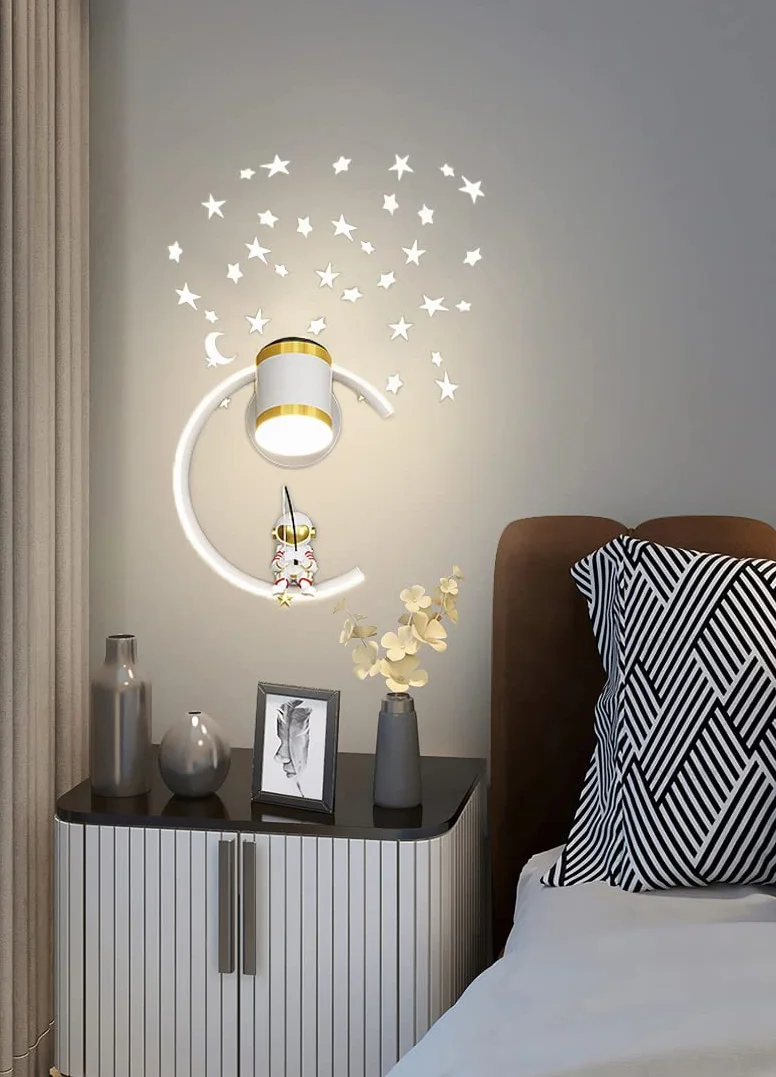 Lampa ścienna z reflektorem LED 12 W Lampki nocne Możliwość ściemniania Nowoczesna lampa ścienna do wnętrz Przestrzeń Astronauta Ściana Sypialnia Dziecięca Nocna Sypialnia Chłopiec Dziewczynka Salon