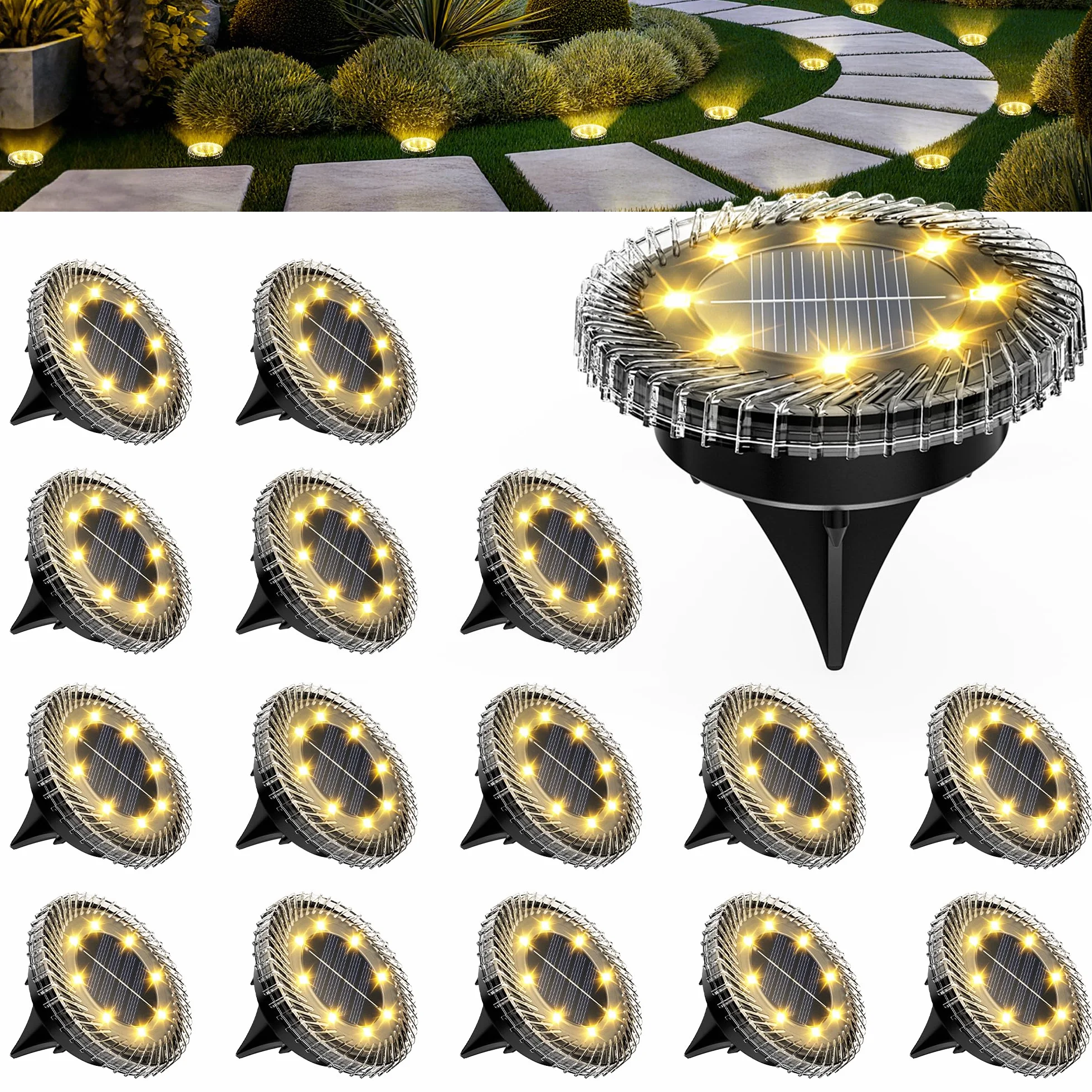 Solpex Lampy solarne do użytku na zewnątrz, 16 sztuk, solarne lampy podłogowe, wodoszczelność IP65, na schody, taras i chodniki (ciepła biel)
