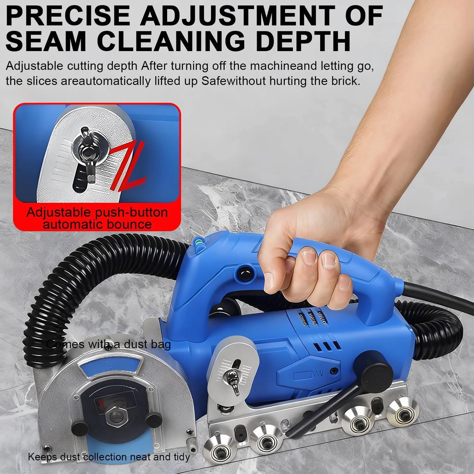 Maszyna do usuwania fugi 1200W/9000 rpm z samoczyszczącym odkurzaniem pyłu,packageB | Renowacja do usuwania starej fugi i cementu w płytkach ceramicznych, ułatwiająca naprawę płytek i ponowne fugowanie, 220v