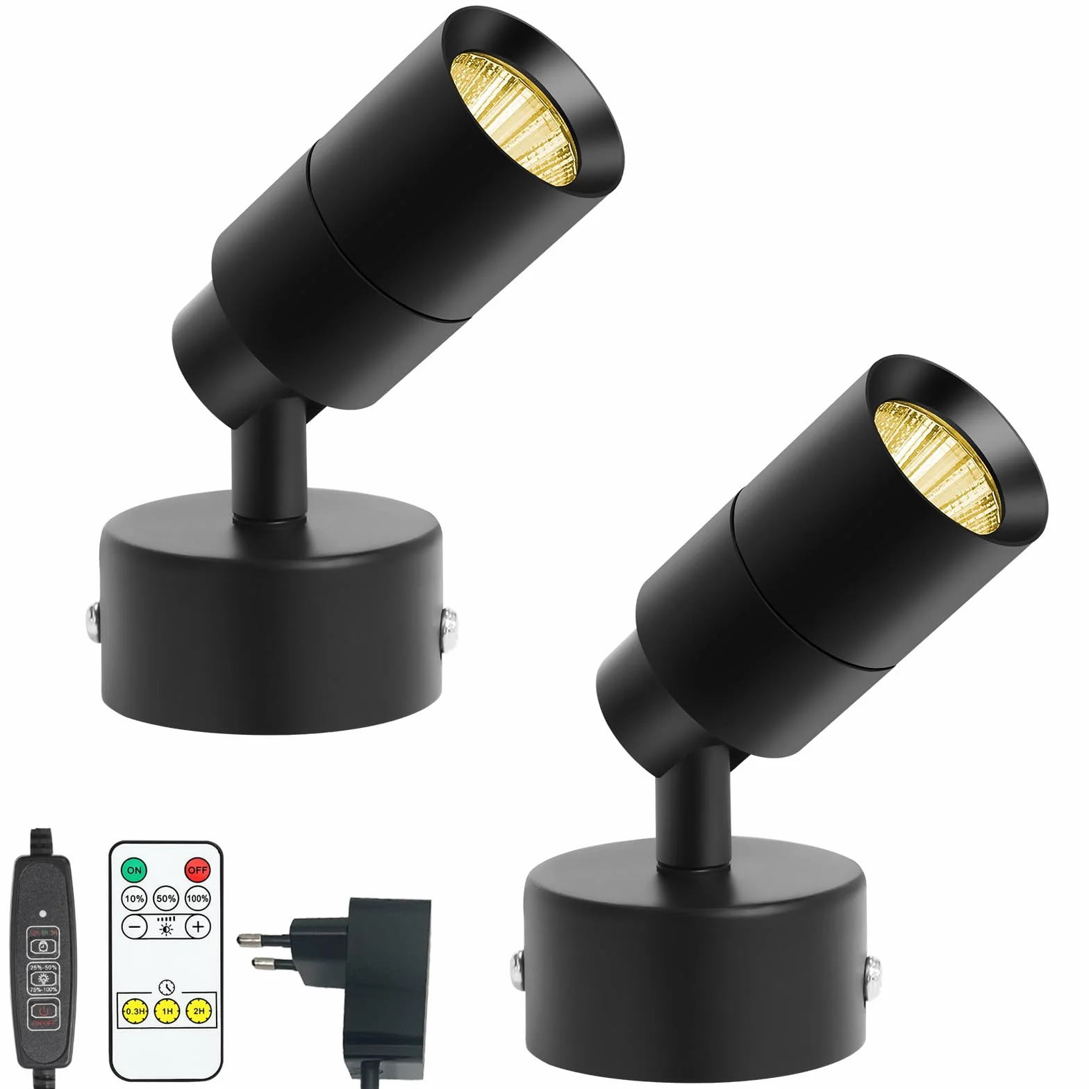 Monsing Reflektor punktowy LED do szafy, oświetlenie obrazu, oświetlenie akcentujące, lampa ścienna z włącznikiem i wtyczką, 5 W, 3000 K, ściemnianie, bezprzewodowy kontroler, reflektor podłogowy,