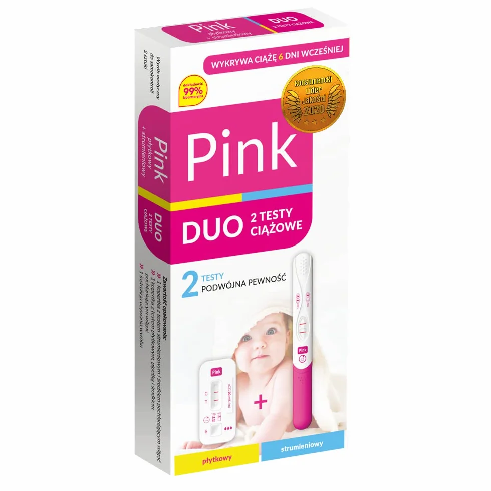 PINK DUO 2 Testy ciążowe płytkowy + strumieniowy