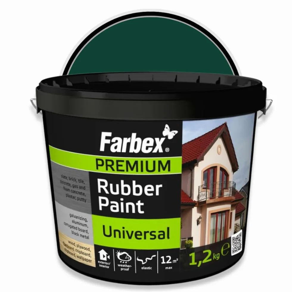 FARBEX Farba Gumowa Zielony 1,2 kg Elastyczna Wodoszczelna Powłoka Dach Balkon Taras Ochrona Wilgocią Deszczem