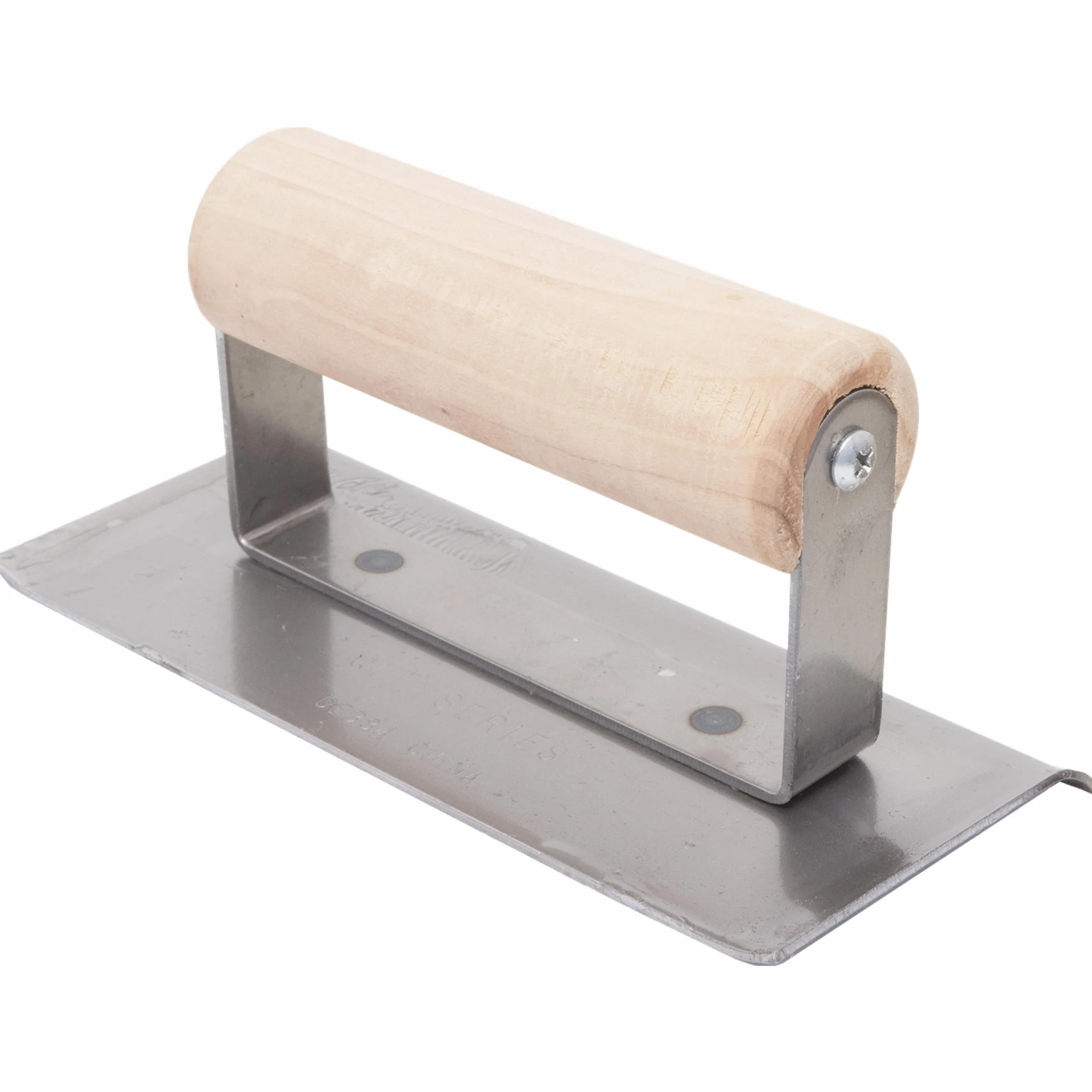 Stalowa kielnia do betonu R 10mm, L 13mm, zakrzywione końce z drewnianą rękojeścią wykonana z stal nierdzewna, wymiar kielni: 152x76 mm