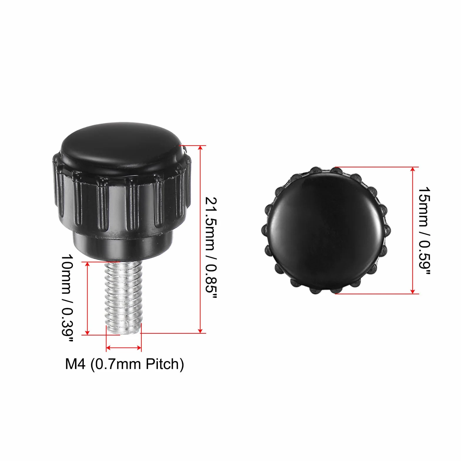 QUARKZMAN 8 sztuk radełkowane uchwyty zaciskowe M4 x 10 mm Śruba z łbem z gwintem męskim stal węglowa ocynkowana metryczna 15 mm okrągła głowa plastikowa gwintowana śruba ręczna czarna