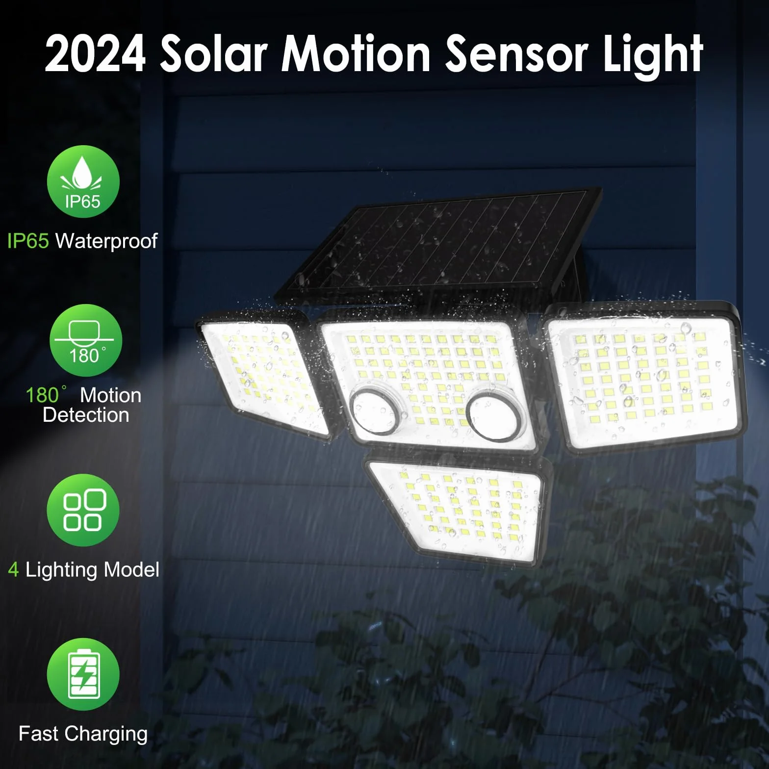 Zewnętrzna lampa solarna 1200 lm, 188 diod LED z czujnikiem ruchu, wodoodporna lampa punktowa LED kąt świecenia 270°, 3 tryby IP65 na werandę, patio, ogród, ścieżka, garaż