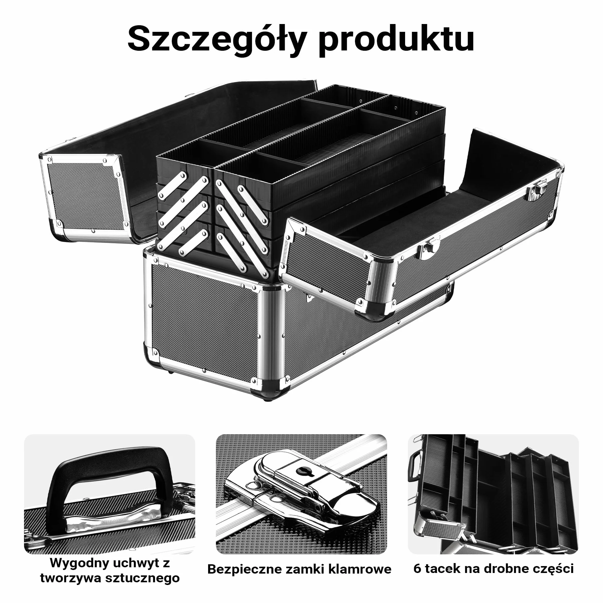 Wiltec Walizka aluminiowa z 12 przegrodami 45x32x22,5cm ze stalowymi rogami, aluminiową ramą i 2 kluczykami skrzynka na narzędzia