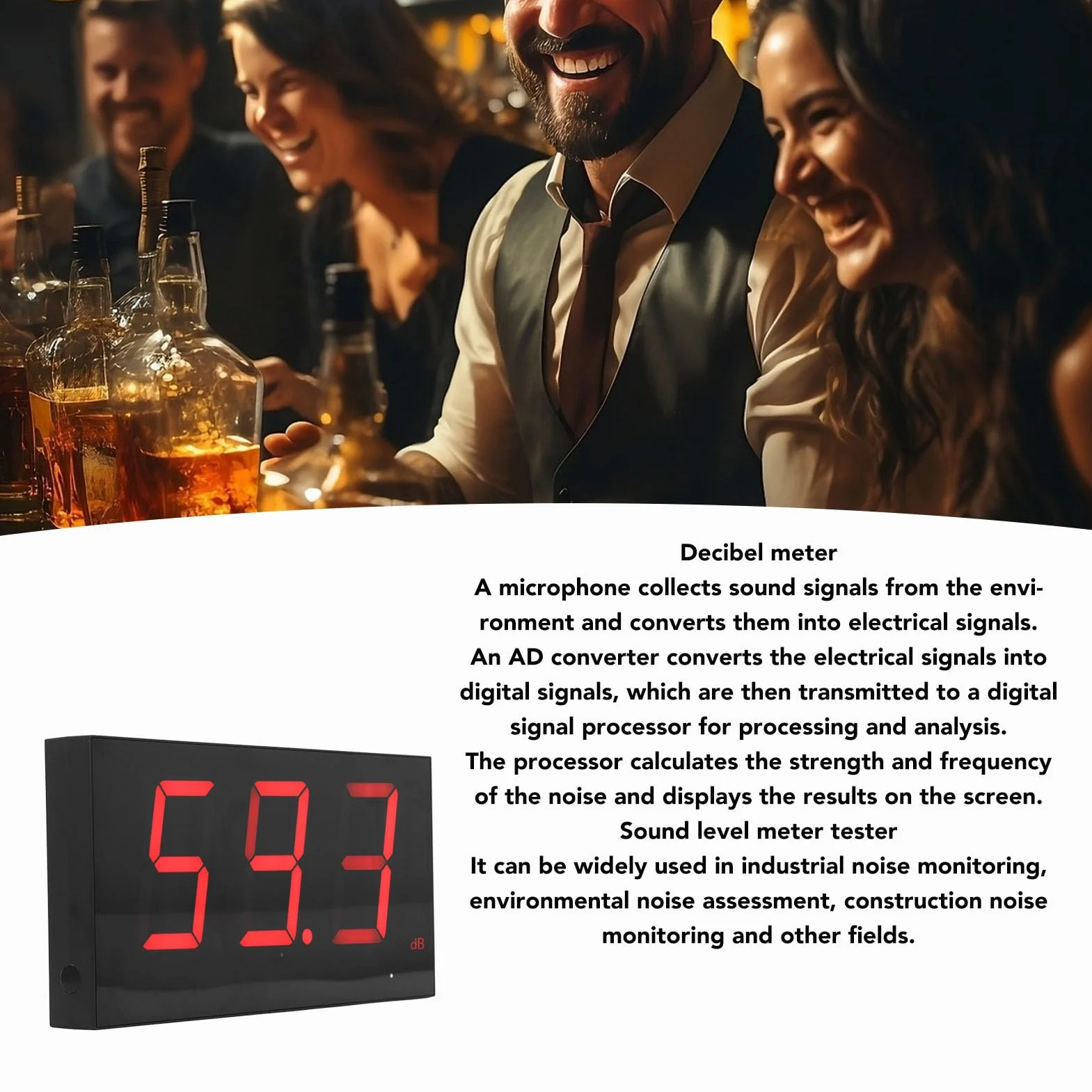 SUNGOOYUE Wiszący Miernik Decybeli, Miernik Poziomu Dźwięku do Montażu na ścianie ABS 30 do 130 DB Duży Wyświetlacz LED Zasilany Przez USB Pracy w Klasie Studio Monitorowanie Hałasu w Domu