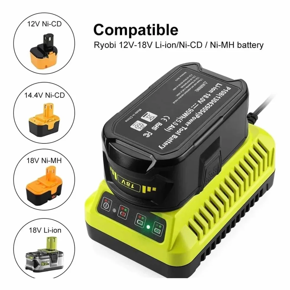 Kompatybilny z ładowarką Ryobi, ładowarką P117 12V-18V akumulator litowo-jonowy akumulator niklowy uniwersalna ładowarka(AU)