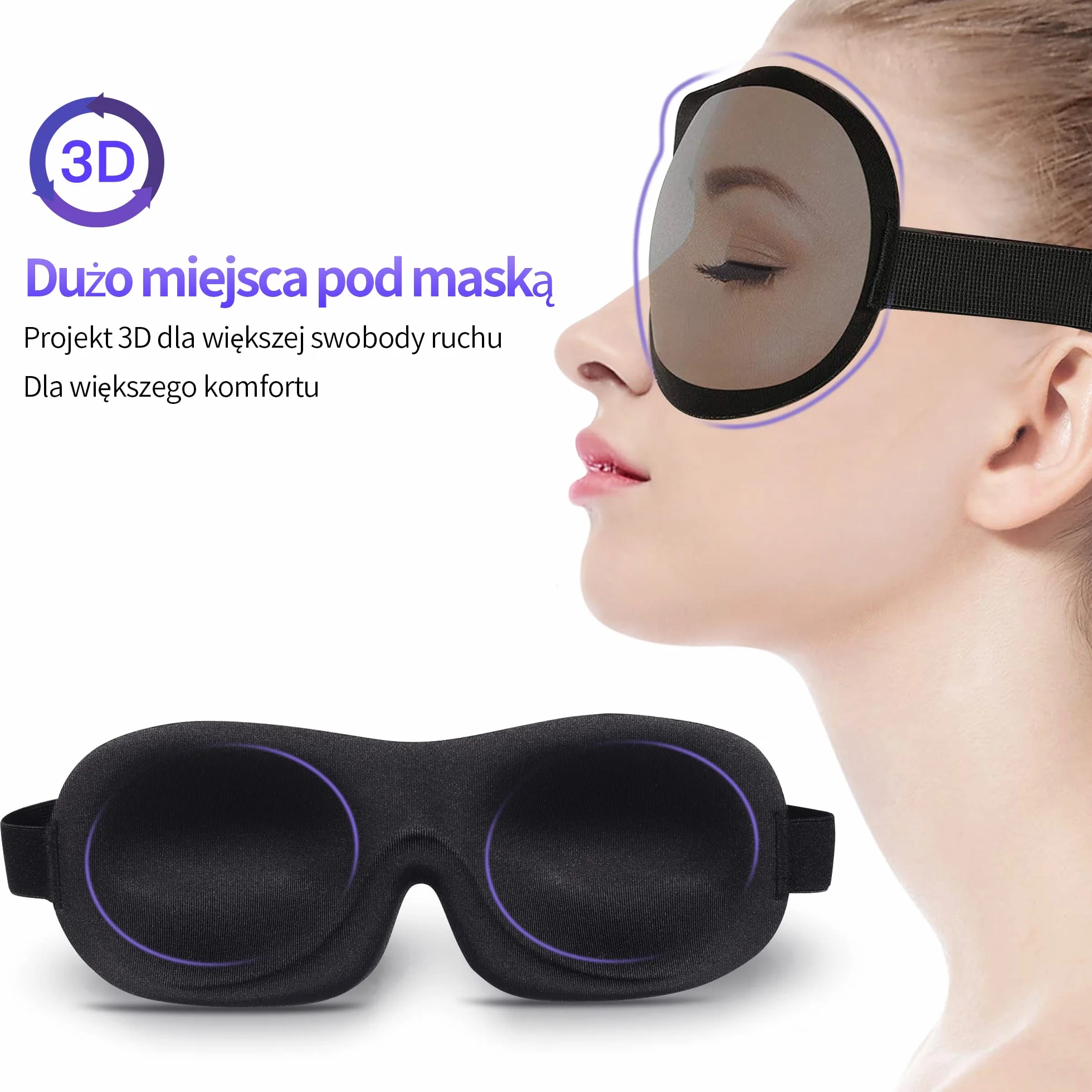 Trilancer Maska do Spania 3D, Pianka Memory, Zaciemniająca z Wkładkami do Uszu