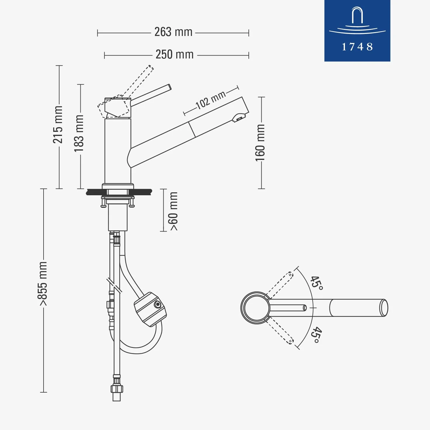 Villeroy & Boch Como Shower Window | Wysokociśnieniowa bateria kuchenna z wyciąganą słuchawką prysznicową i montażem na okno | masywna stal nierdzewna | 925800LC