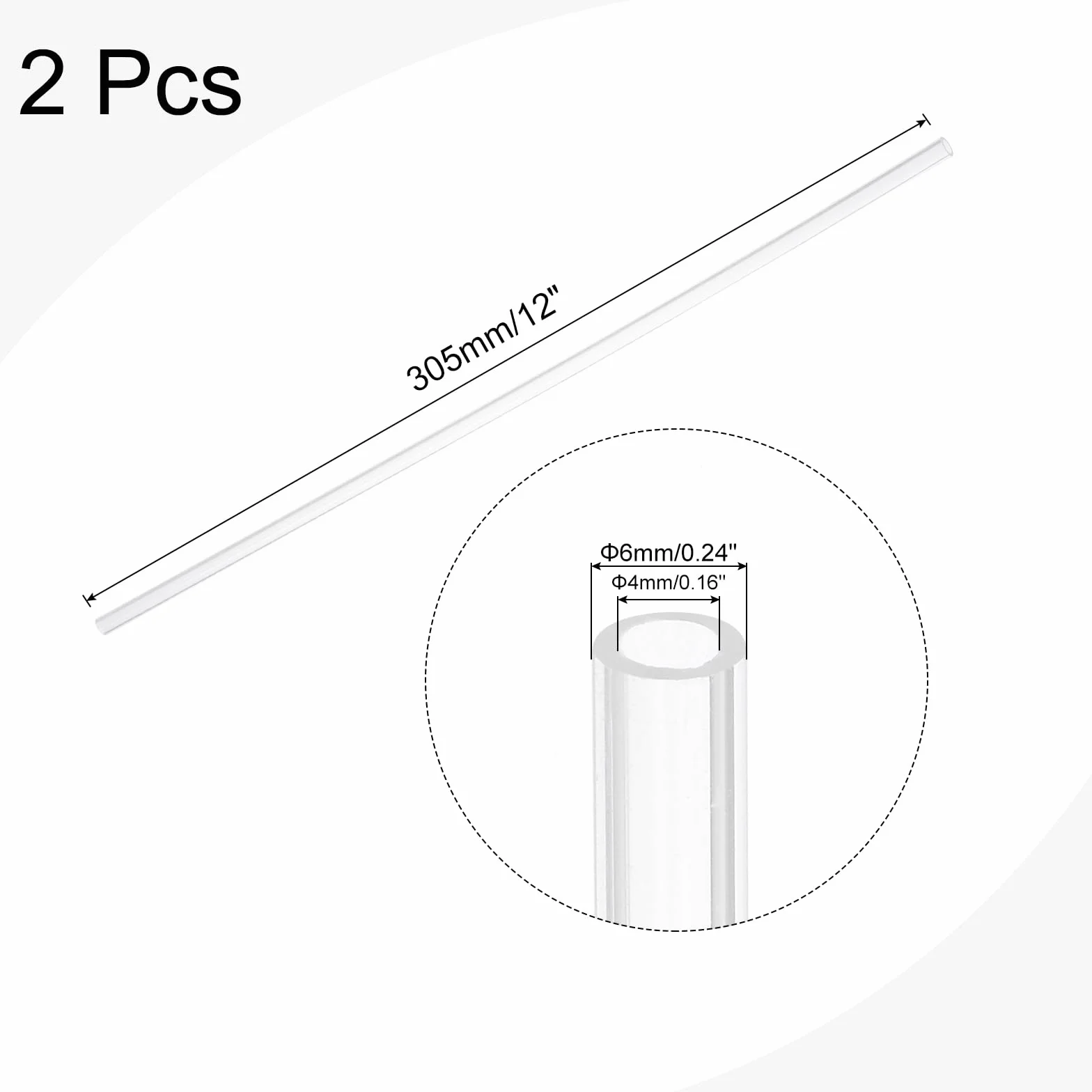 QUARKZMAN 2 sztuki przezroczystych rur PCW, średnica wewnętrzna 4 mm, średnica 6 mm, długość 350 mm, akrylowa rura z tworzywa sztucznego do lamp, lamp stojących, mebli
