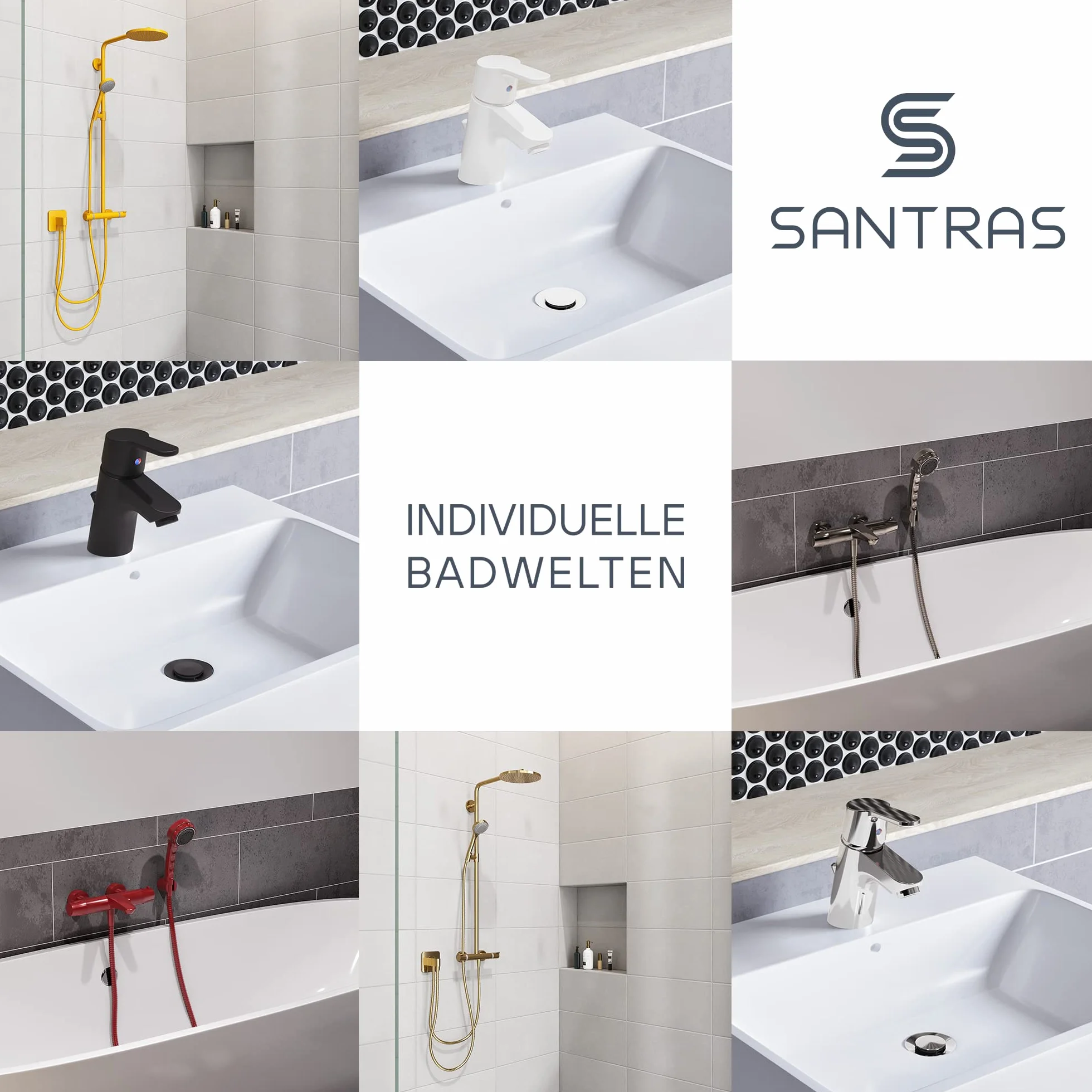 SANTRAS® Bateria umywalkowa do łazienki z mimośrodowym zestawem odpływowym i drążkiem w kolorze żółtym - jednouchwytowa bateria mieszająca ciepła zimna do otworu umywalka kran MADE IN GERMANY