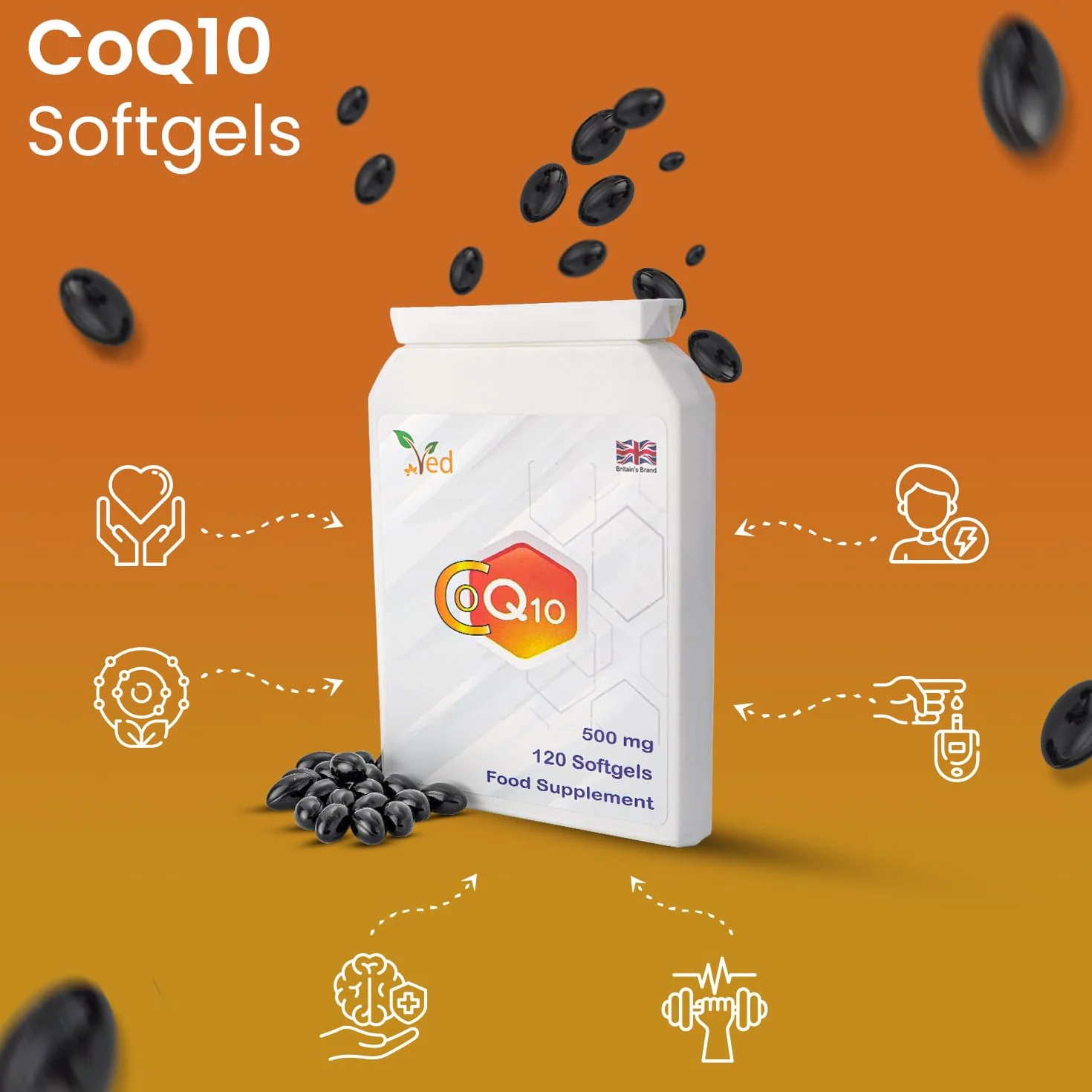 Ved CoQ10 500 mg Koenzym Q10 120 Kapsułek Naturalnie Fermentowany