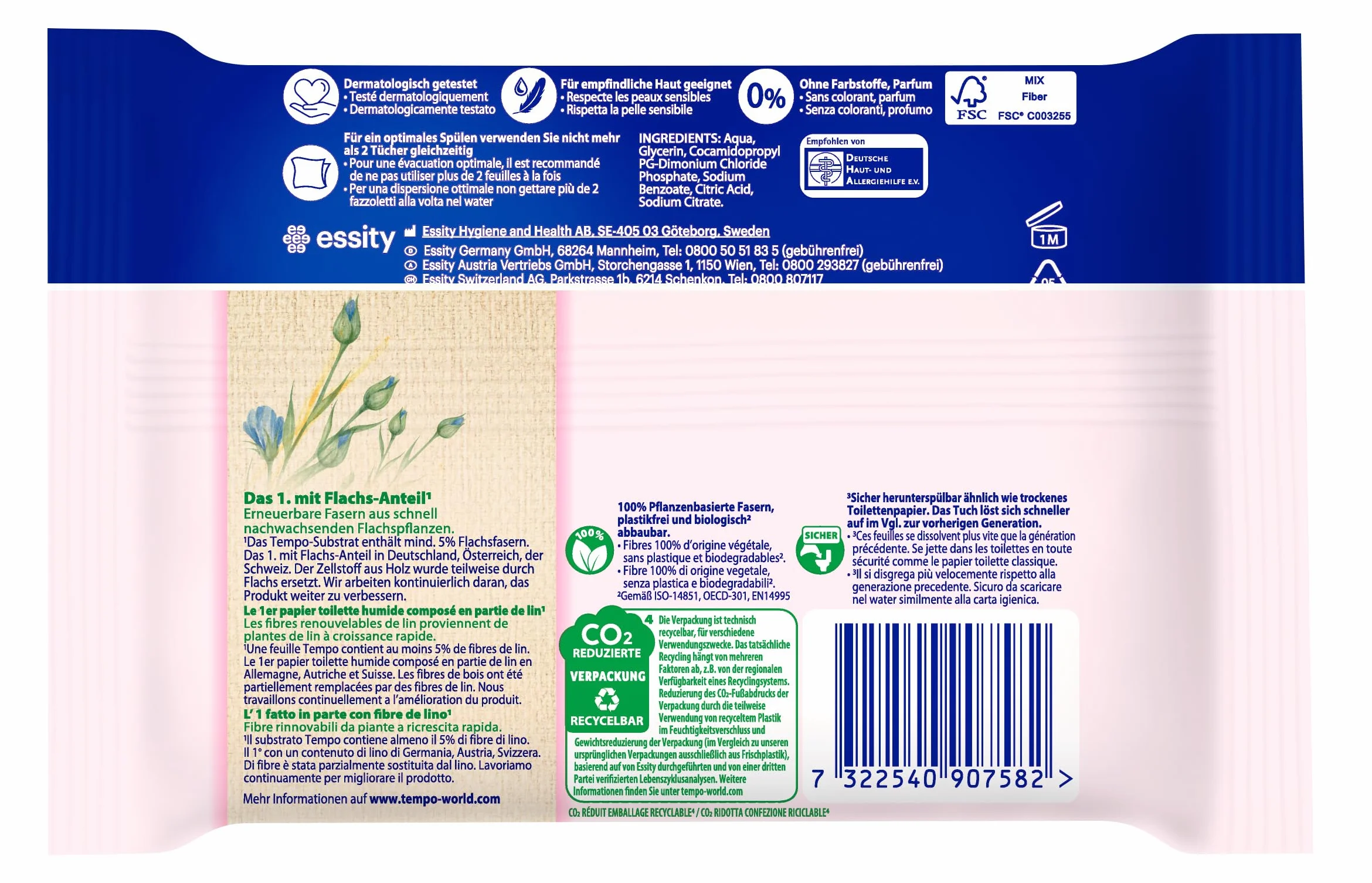 Tempo Wilgotne ściereczki toaletowe "Soft & Pur" - Megapack - 16 opakowań po 42 ściereczki - podwójne opakowania - wilgotny papier toaletowy, testowany dermatologicznie i neutralny dla skóry