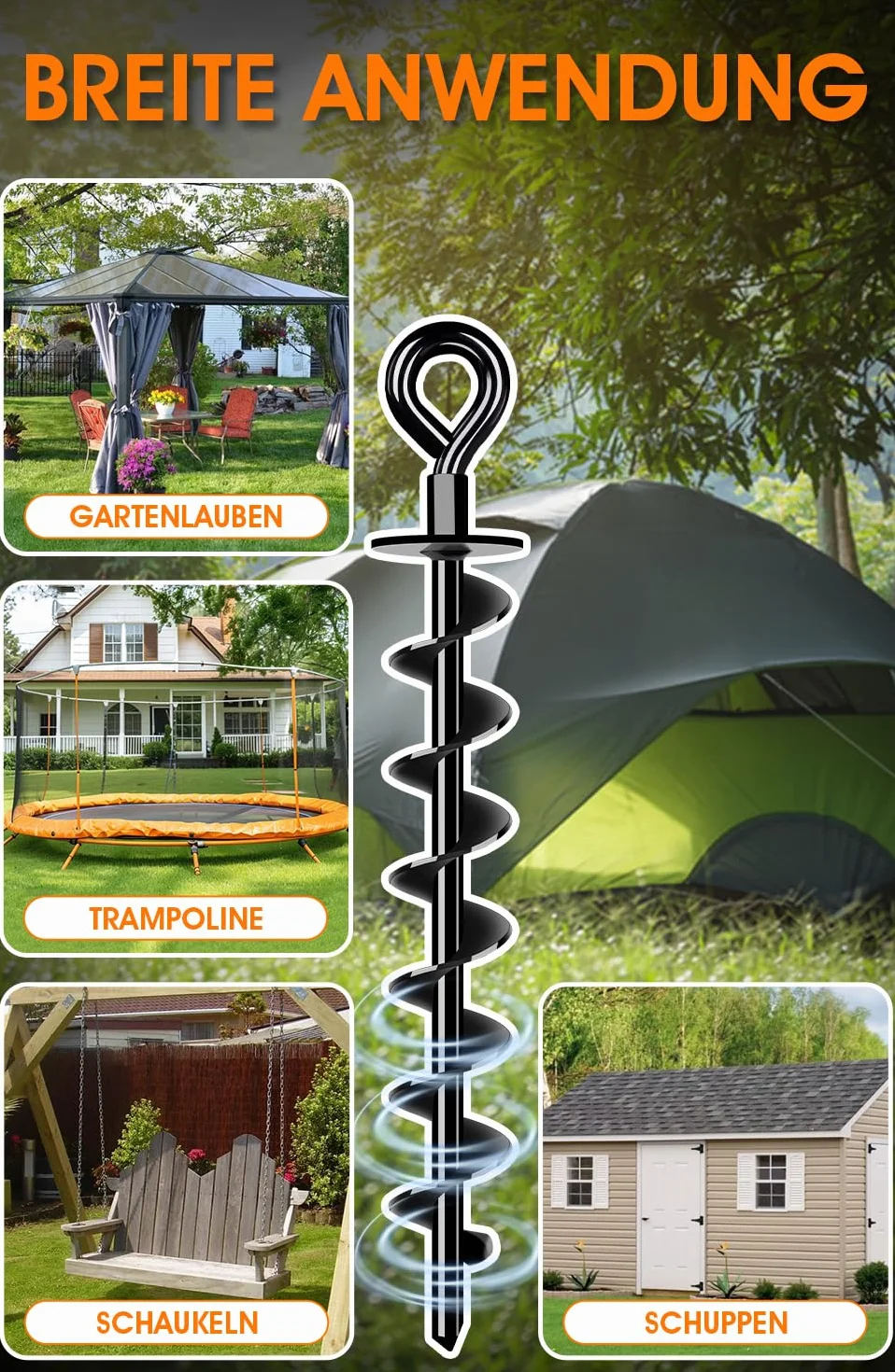 Kotwa gruntowa Heavy Duty 8 zestawów Full&Wide Screw do mocowania trampoliny baldachimu huśtawki