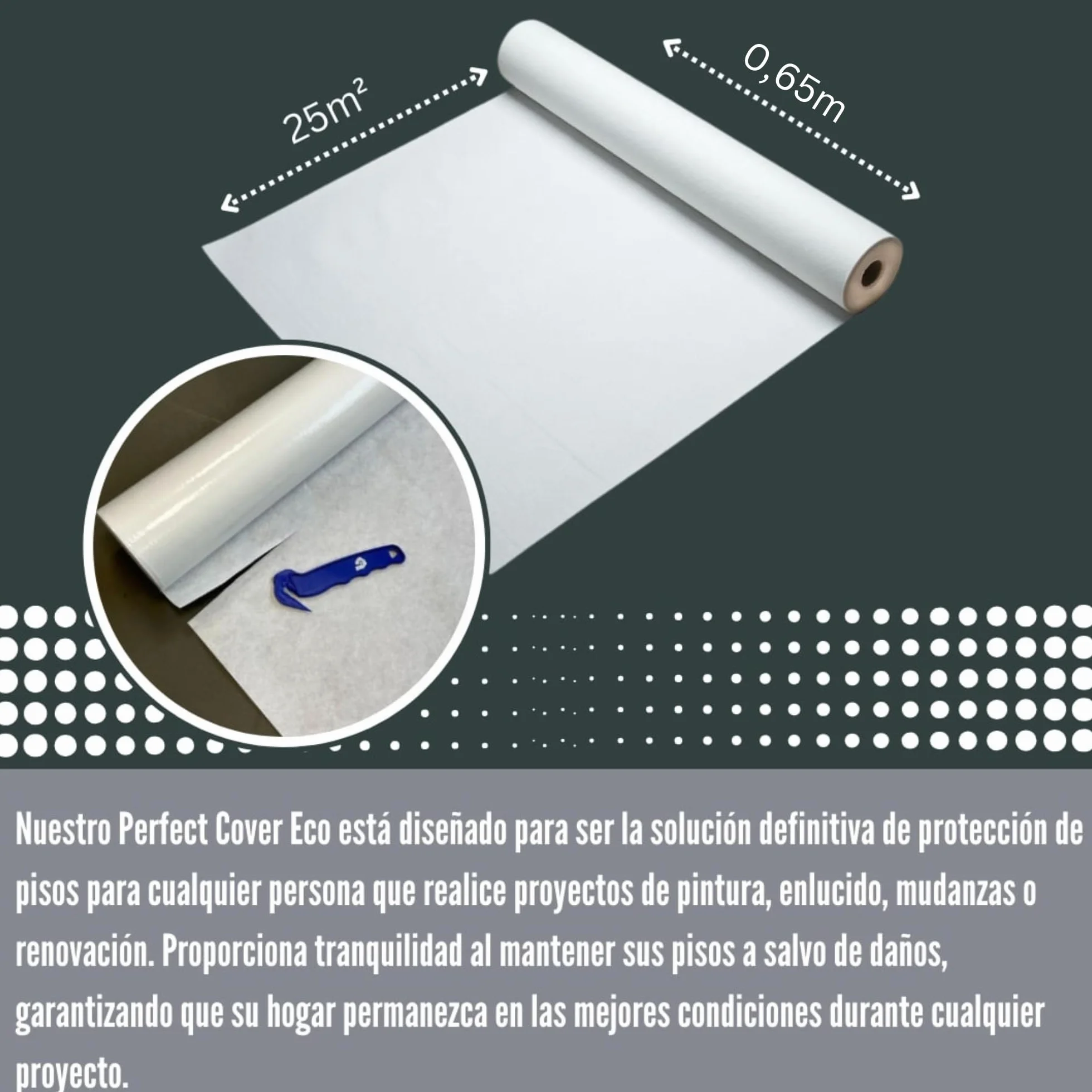 Perfect Cover® Eco Samoprzylepny tynk – włóknina malarska – powłoka z powłoką antypoślizgową – ochrona schodów – ochrona podłogi podczas prac DIY, na plac budowy i renowacji (0,65 x 25 m)