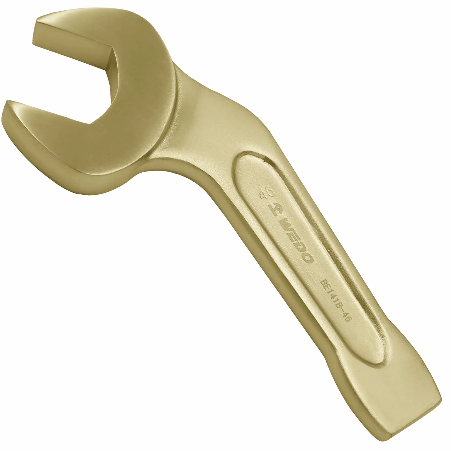 WEDO Nieiskrzący wygięty klucz uderzający z otwartym końcem 45 stopni, klucz bezpieczeństwa, brąz aluminiowy, standard DIN, certyfikat BAM i FM, 7,6", 190 mm x 32 mm