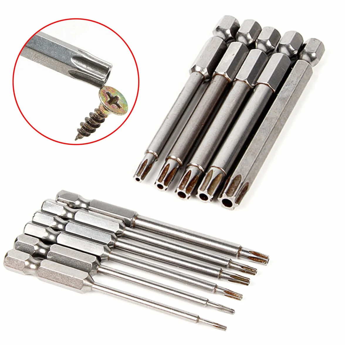 Yakamoz Magnetyczny śrubokręt T6-T40 Torx z łbem walcowym zestaw bitów zabezpieczający przed manipulacją gwiazda 6-punktowy śrubokręt wiertła narzędzia z chwytem sześciokątnym 1/10.2 cm | długość 7 cm