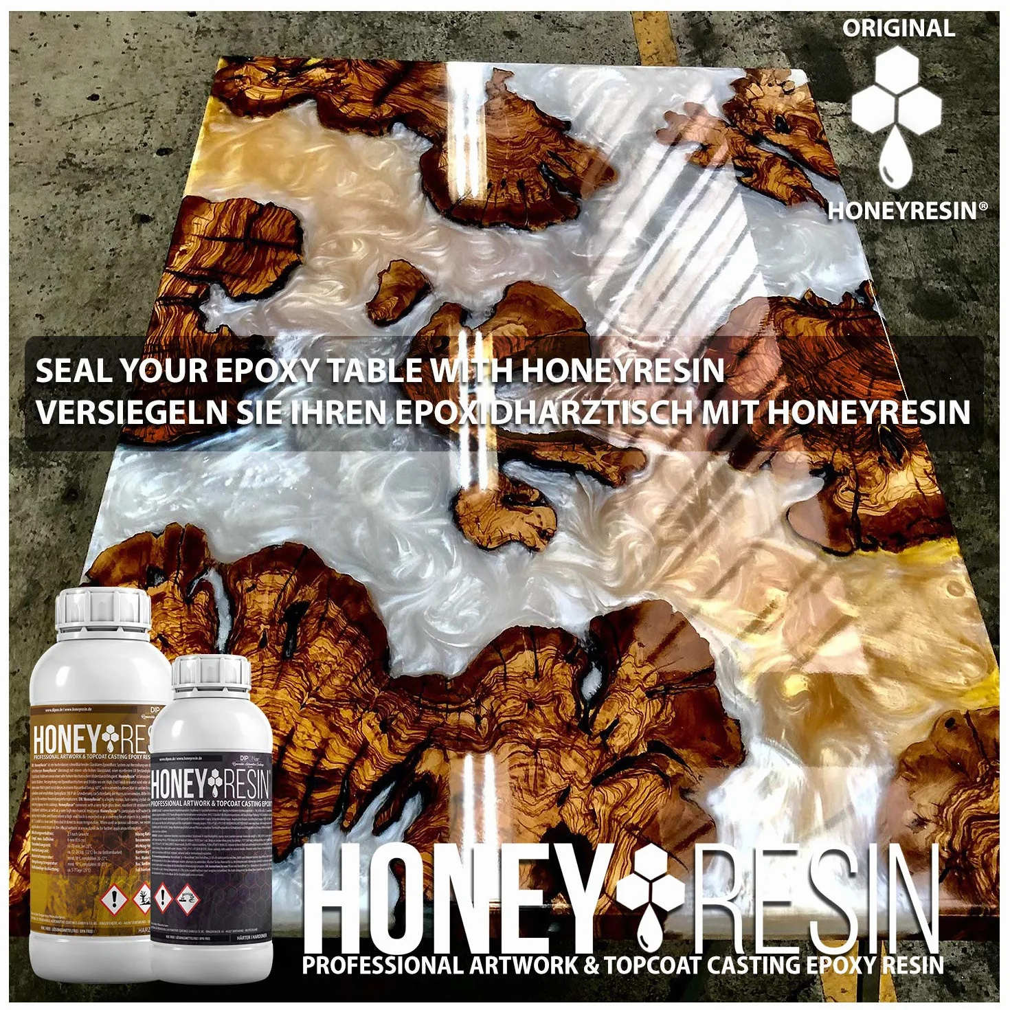 Żywica epoksydowa Honey Resin Professional ArtWork & TopCoat Żywica epoksydowa o wysokiej lepkości I Szybkoschnąca I Do uszczelniania drewna, płótna, podłóg 3D, blatów kuchennych, żywicy