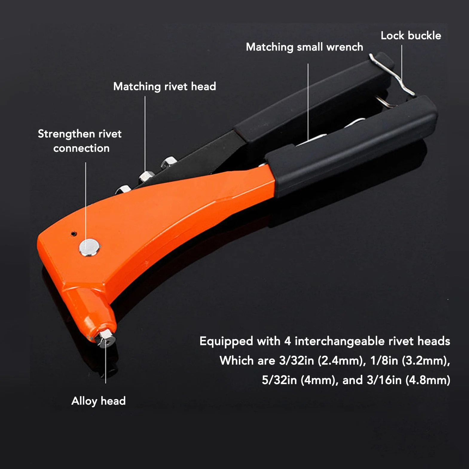 Ręczny Pistolet do Nitowania 2,4 Mm 3,2 Mm 4 Mm 4,8 Mm 4 Wymienne Głowice Ergonomiczna, Oszczędzająca pracę Nitownica Ręczna do Motoryzacji, Kolei, Mebli, Instrumentów