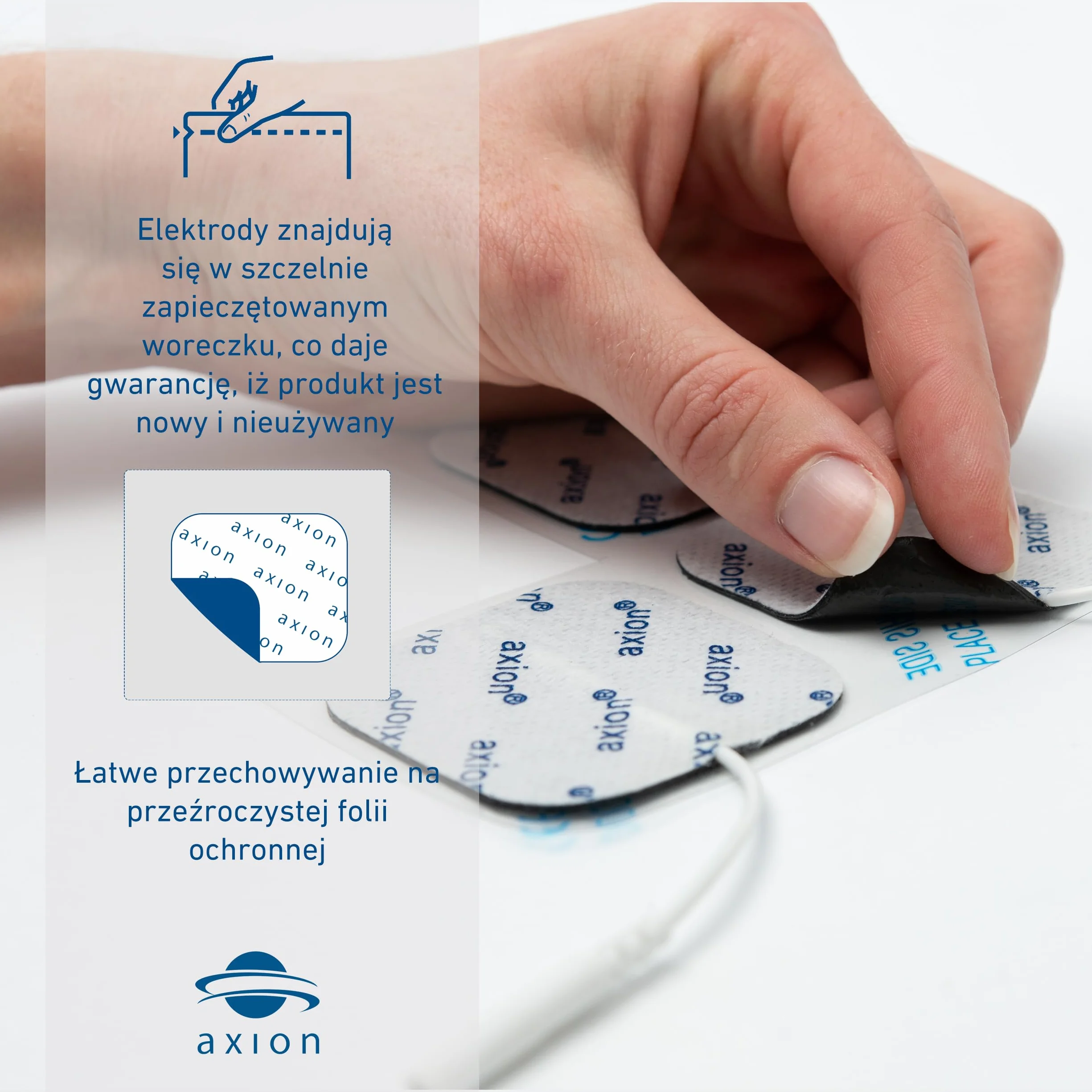 axion- ELEKTRODY TENS żelowe, samoprzylepne- 50x50 mm- przyłącze na kabel pin 2mm, 16szt.