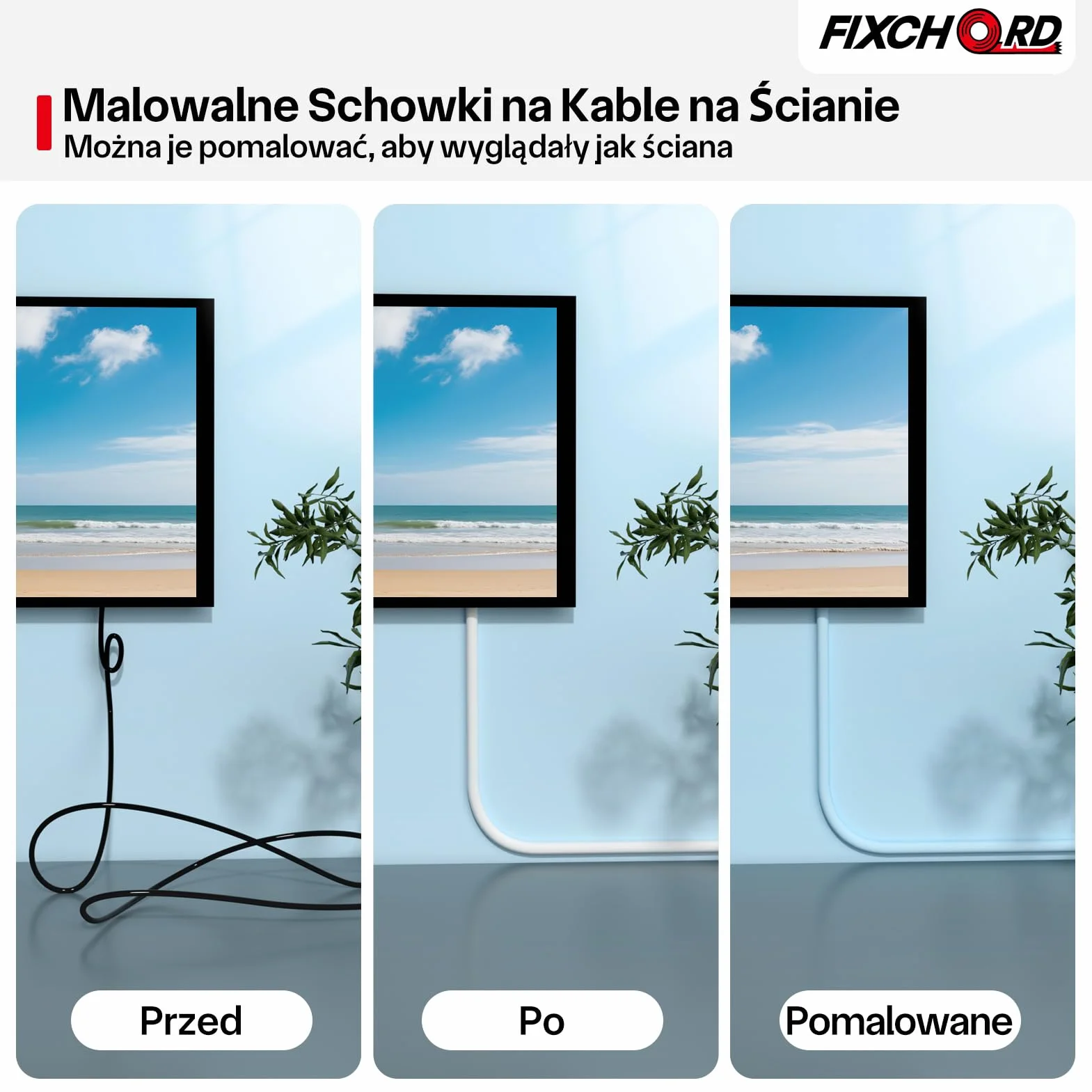 Kanał kablowy samoprzylepny，Listwa kablowa, Ukrycie Kabli TV, Flamskyddande，Możliwość malowania, PVC Kanał Kablowy för Hem och Kontor, 15 mm (szer.) x 10 mm (wys.) x 3 m dł., Biała