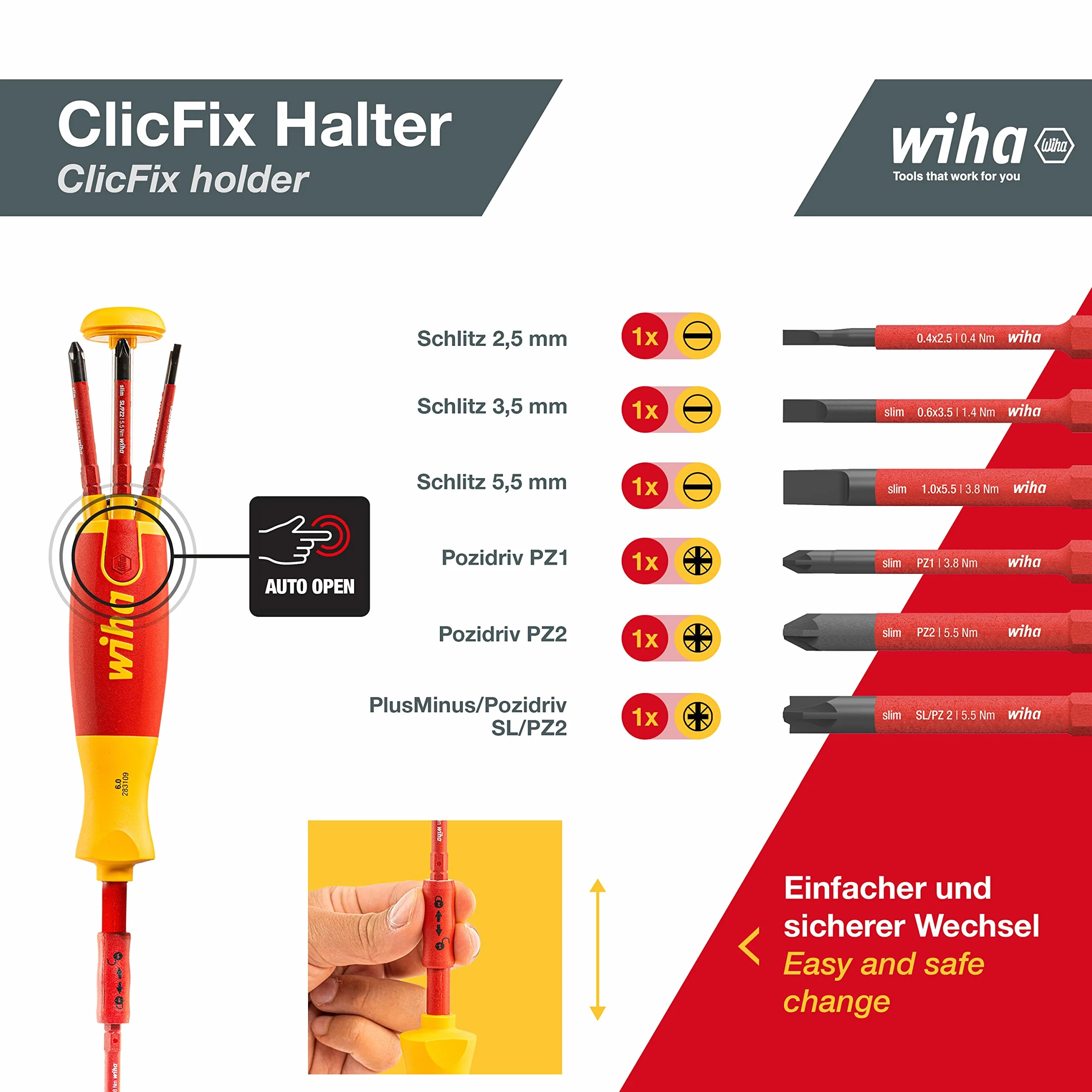 Wiha 2831-09023 LiftUp Schraubendreher mit Bit Magazin