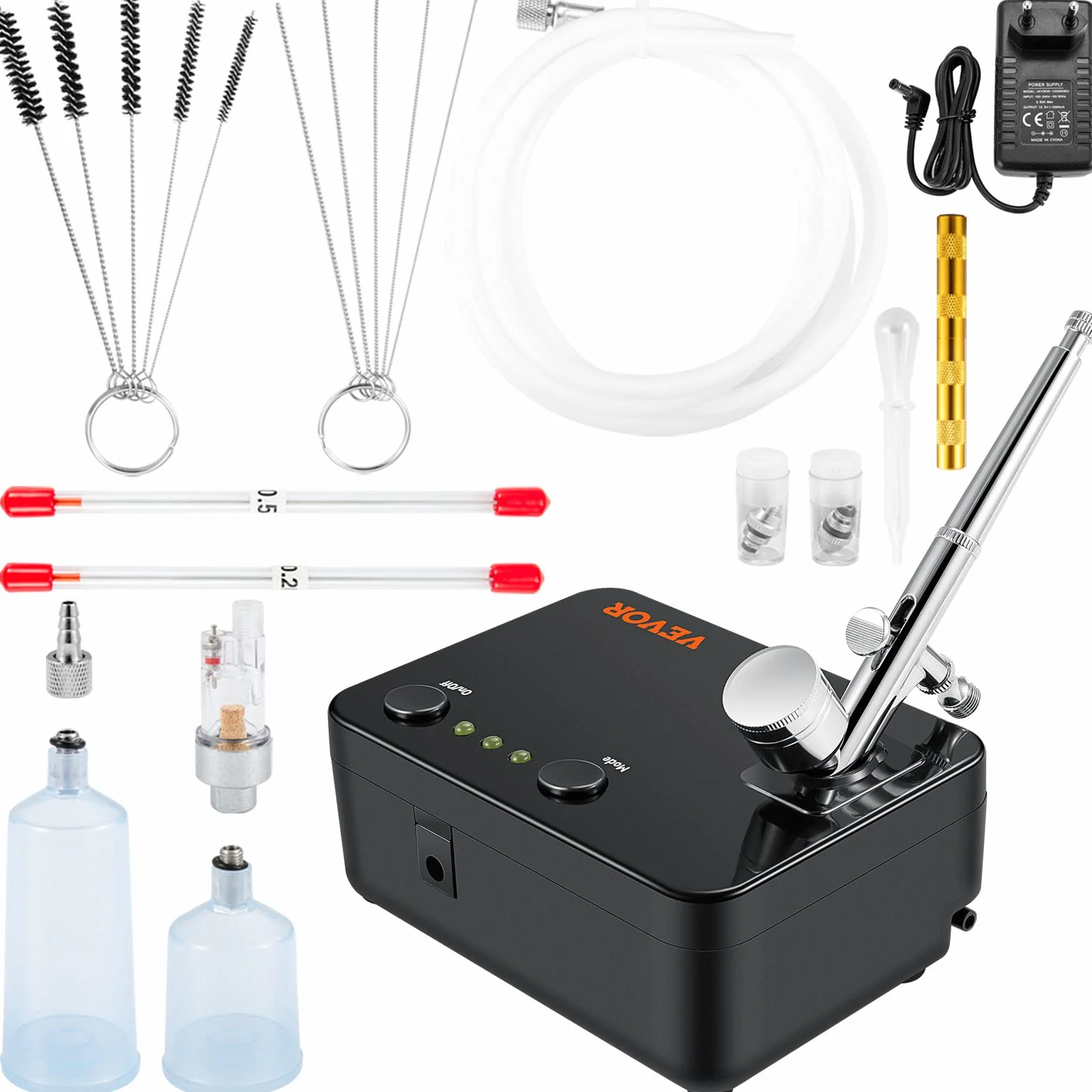 VEVOR Dual Action Airbrush zestaw z pistoletem do lakierowania, 30 psi ± 15%, kompresor powietrza 220 V, zestaw do makijażu, manicure, tatuażu, projektowania malowania, rzemiosła artystycznego
