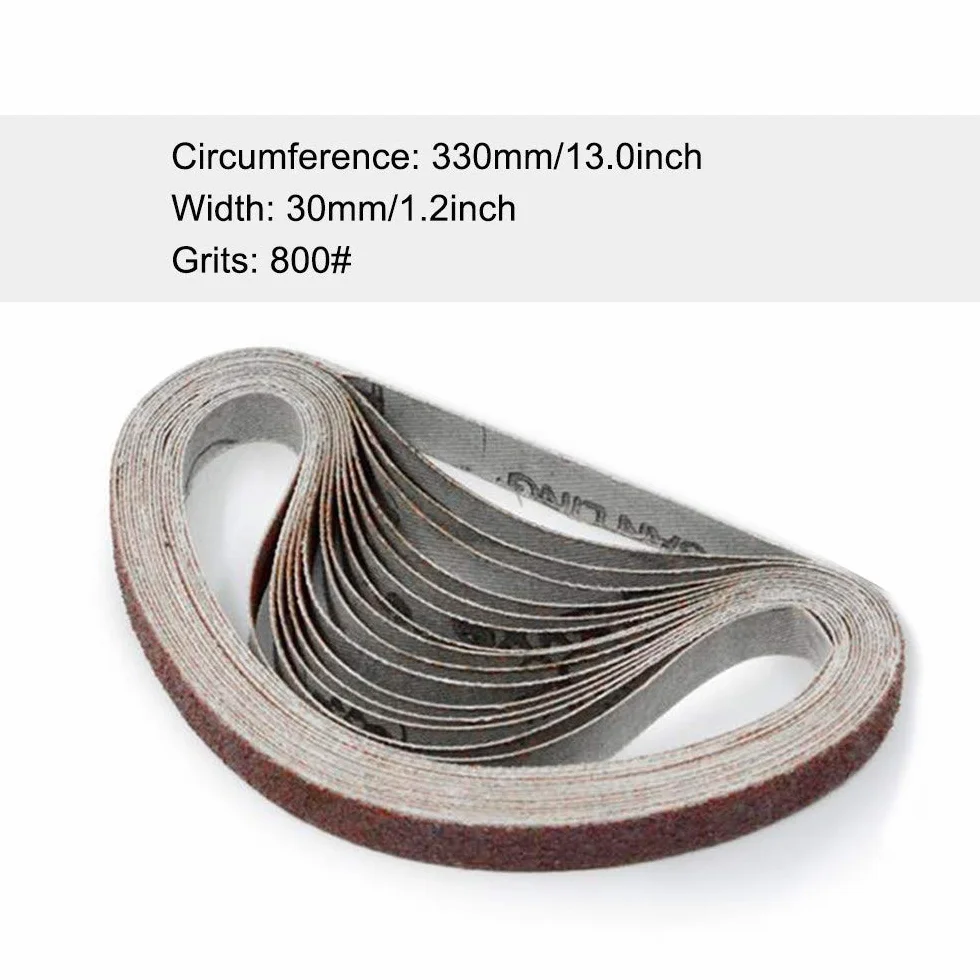 Taśmy szlifierskie, Zestaw 10 ściernych pasów szlifierskich 30x330mm Czerwony, ziarnistość 240/800, do szlifierek Power Rotary Tools(Type 1)