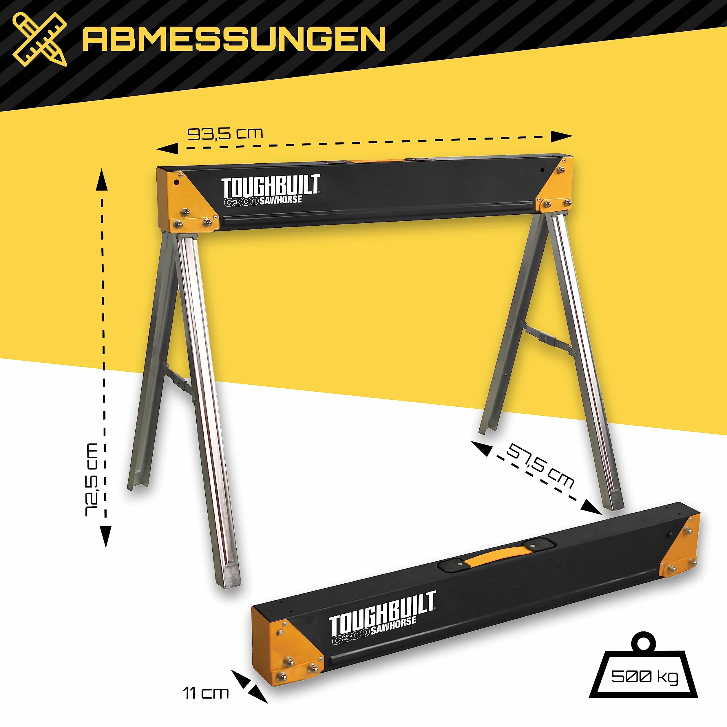 ToughBuilt C300 Sawhorse, Black and Yellow