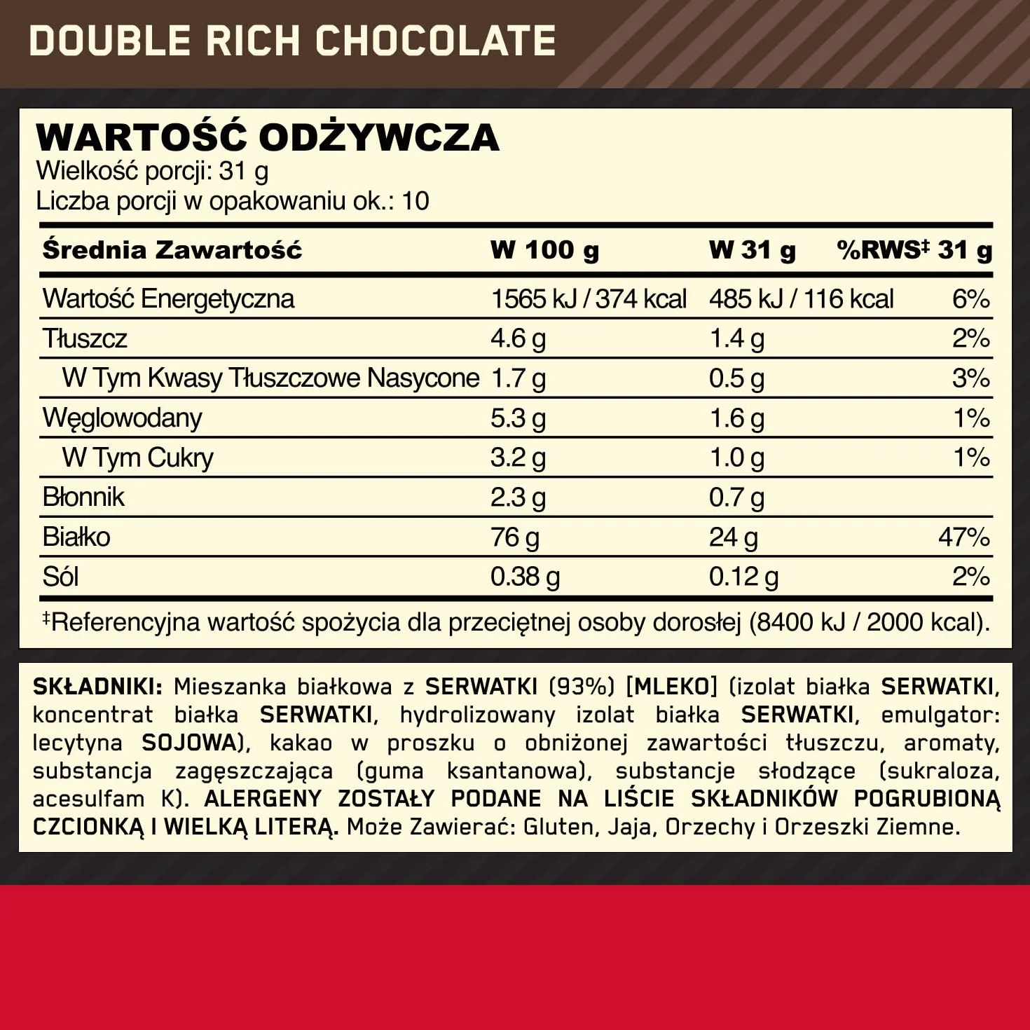 ON Gold Standard 100% Whey - Odżywka białkowa wspomagająca budowę mięśni i regenerację, zawierająca naturalnie występującą glutaminę i aminokwasy BCAA, smak podwójnej czekolady, 10 porcji, 310 g