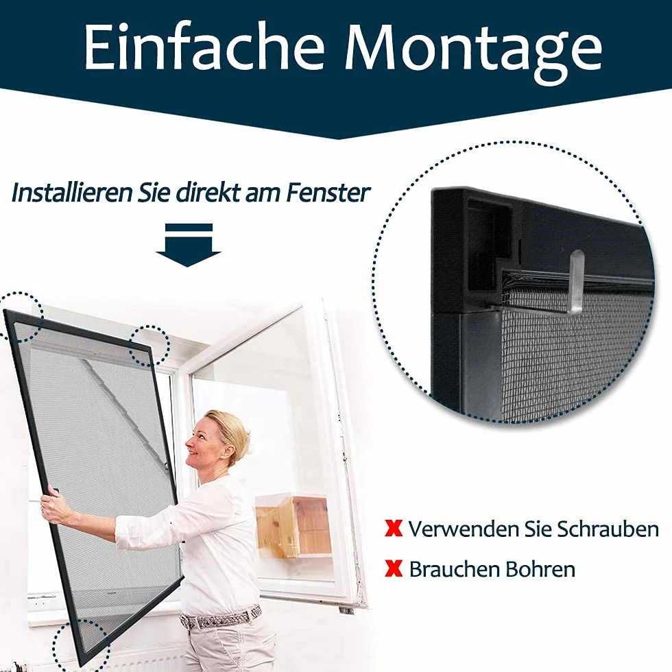 Froadp 120×140cm Siatka Przeciw Owadom na Okno z Białą Ramką Aluminiową Włókno Szklane Moskitiera Wysuwana na Kurz bez Wiercenia Wysuwana Siatka na Muchy dla Tarasów Balkonowych (Antracyt)