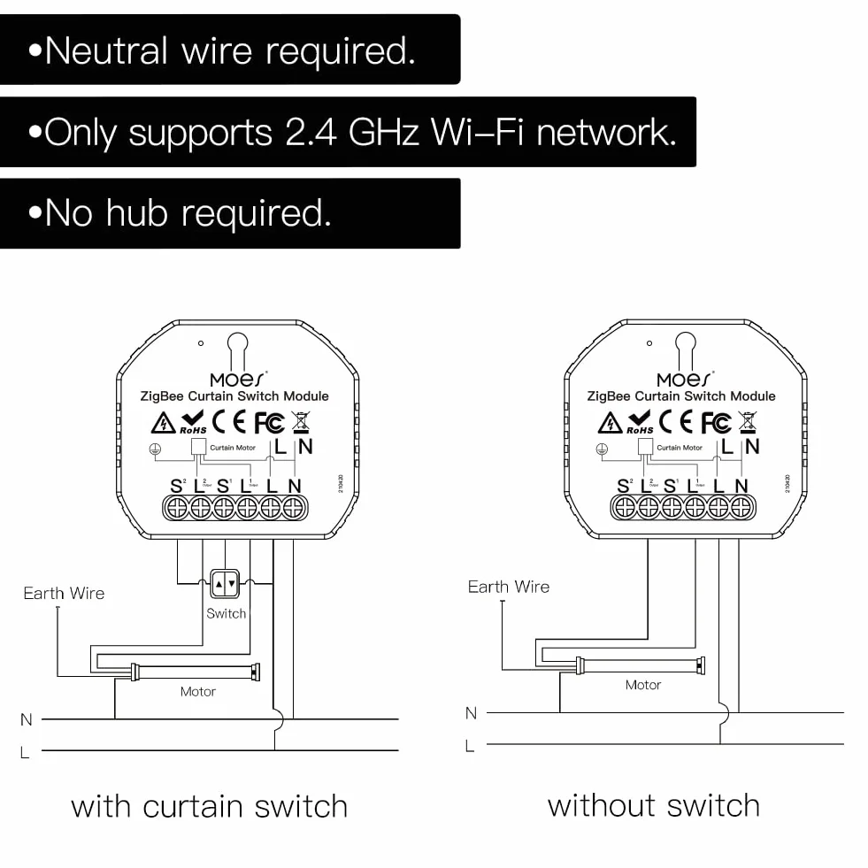 MOES Tuya Zigbee RF433 Inteligentny moduł przekaźnikowy do rolet do silnika rolet, Alexa Google Smart Life 【Wymagany hub Tuya ZigBee】