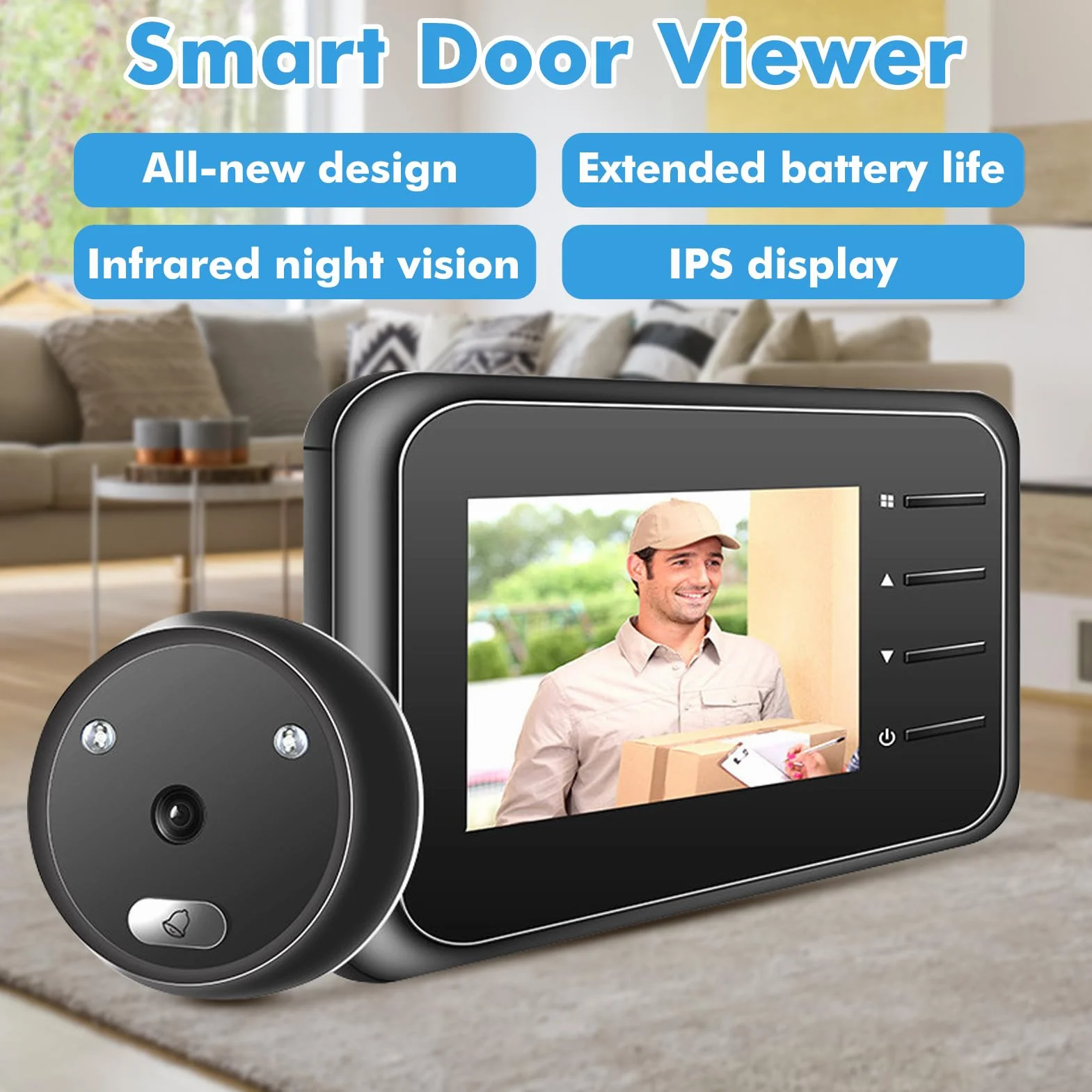 Inteligentny wizjer do drzwi 2,4 cala z kamerą i dzwonkiem, szeroki kąt 120°, noktowizor IR, HD 0,3 MP, pamięć 32 GB